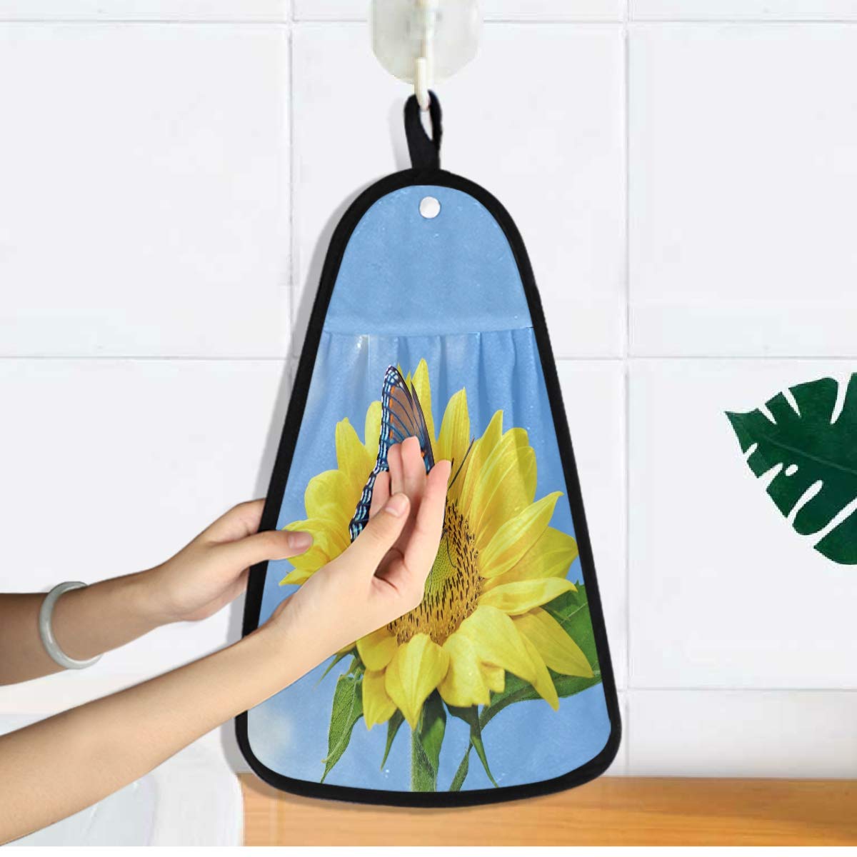 Visesunny Sunflower & Butterfly Cotton Hand Towel - Soft Absorbent Kitchen & Bathroom Towel with Hanging Loop - Perfect for Dish Drying, Decor & Cleaning (Set of 1) - Ideal for Home, Restaurant & Gift Use
