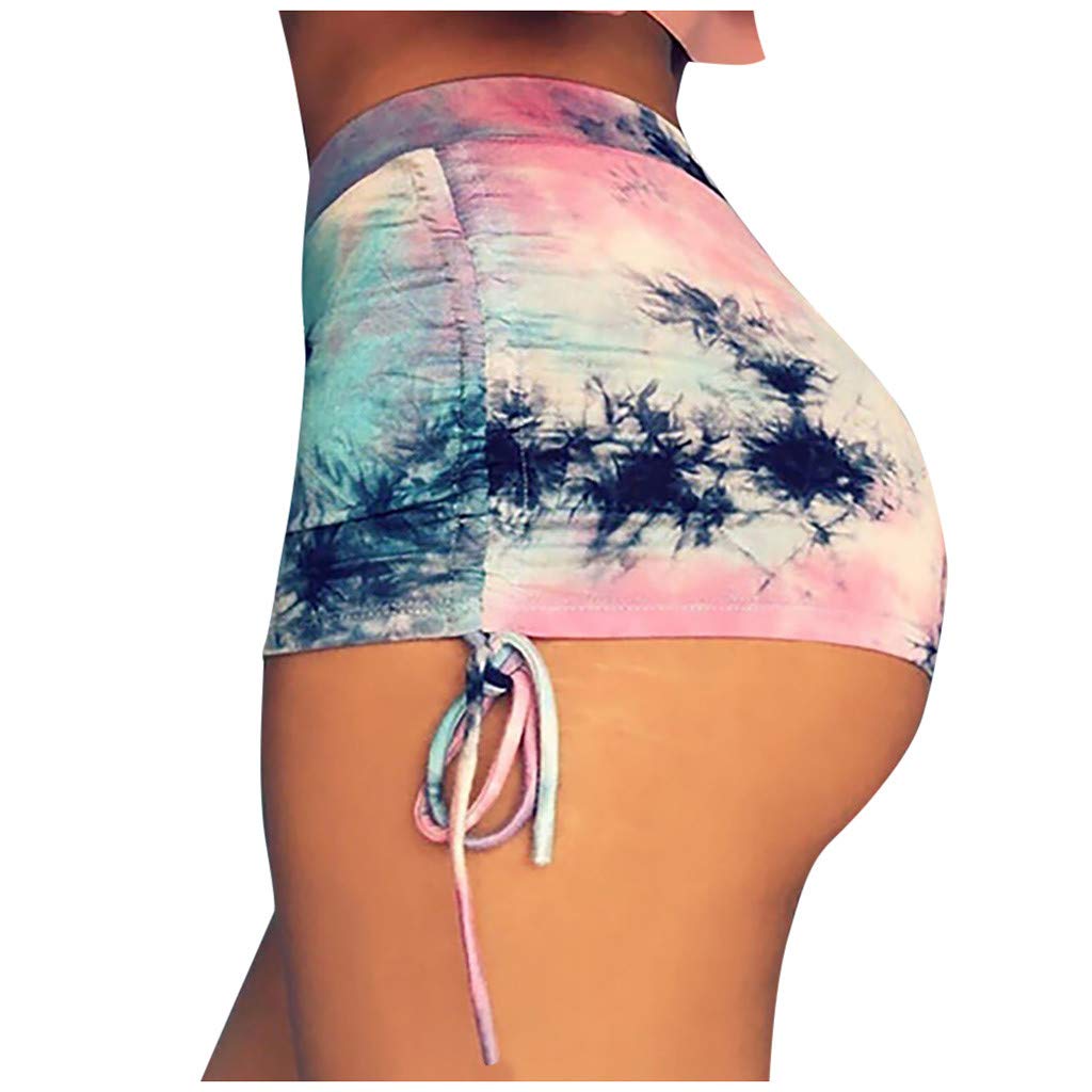 Watonic Women's Tie Dye Workout Shorts - High Waisted Yoga Shorts with Pockets, Ultra Soft Athletic Shorts for Running, Gym & Lounge (Pink, Large) - Perfect for Yoga, Pilates, Beach & Summer Activities