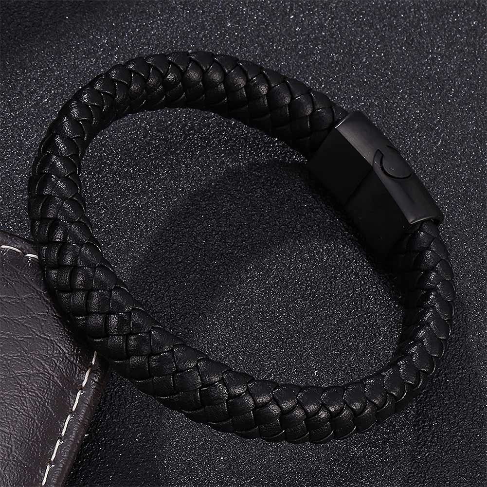 Custom Medical Alert Bracelet for Men & Women - Personalized Leather Lymphedema ID Wristband with Emergency Info - Black (Ideal for Travel, Outdoor Activities & Health Safety)