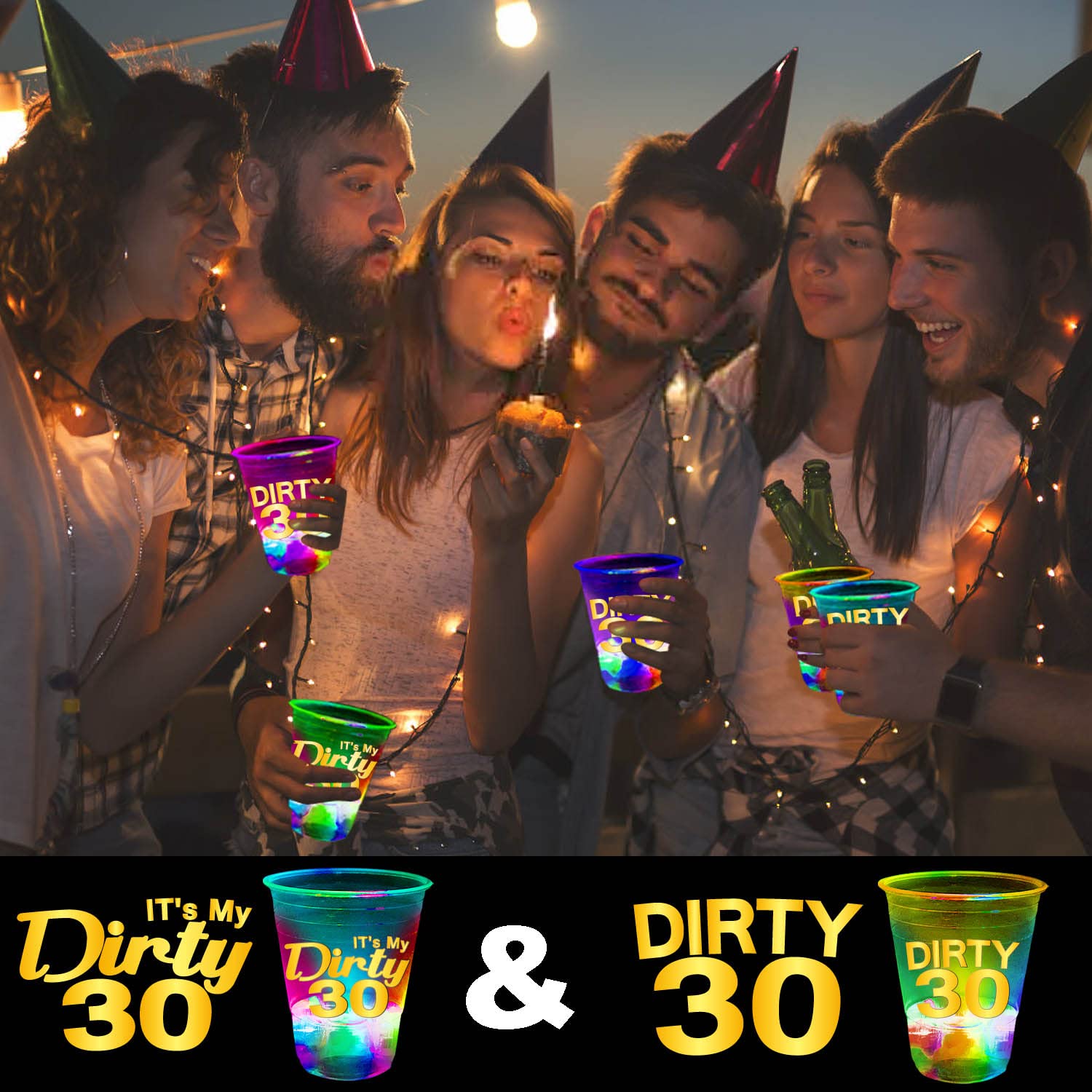 24 Pack Glow in The Dark Dirty 30 Birthday Party Cups - 16oz Light Up Flashing Cups for 30th Birthday Decorations, Night Events & Party Favors - Perfect for Adult Birthday Parties, Bachelorette Events & Glow Themed Celebrations
