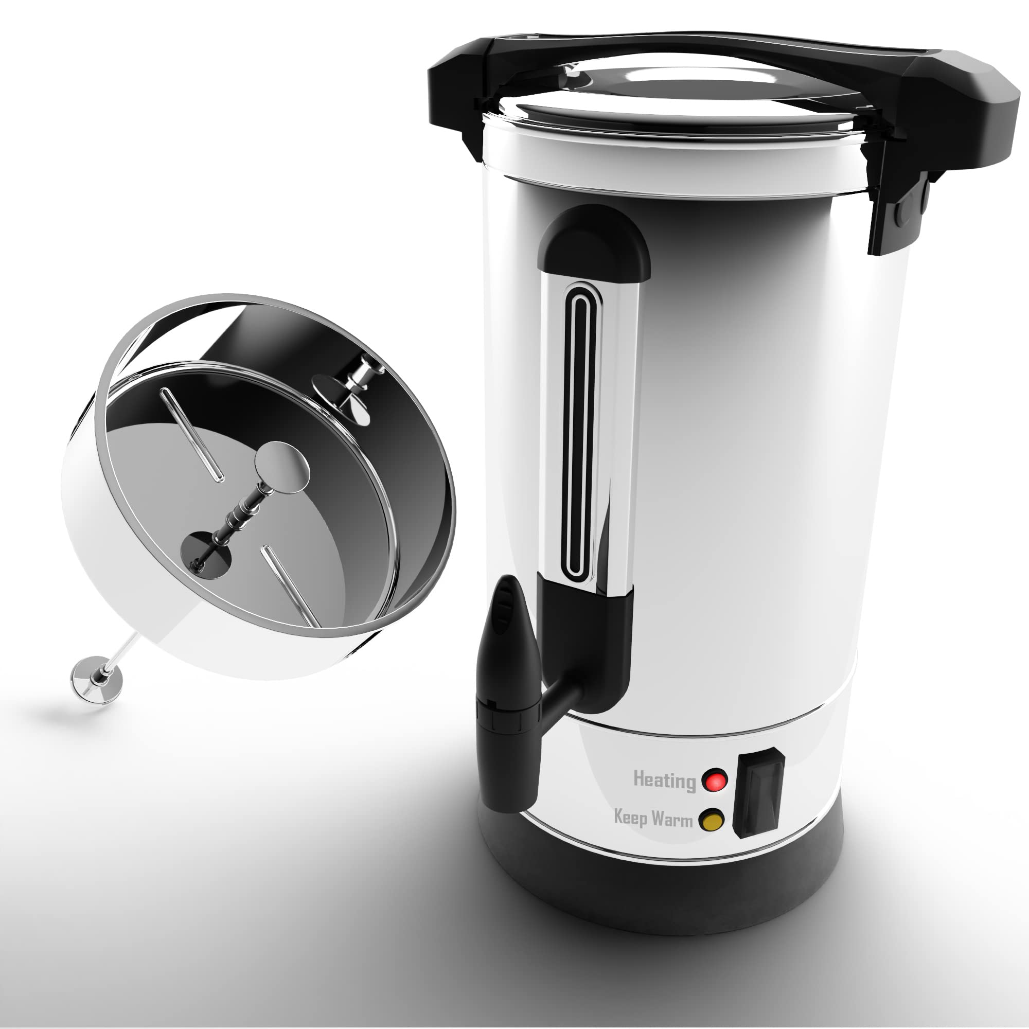 Commercial Coffee Maker Percolator - 50 Cup Stainless Steel Coffee Urn with Double Wall Insulation - Large Capacity Hot Water Dispenser for Catering, Events & Offices - The Dreidel Company