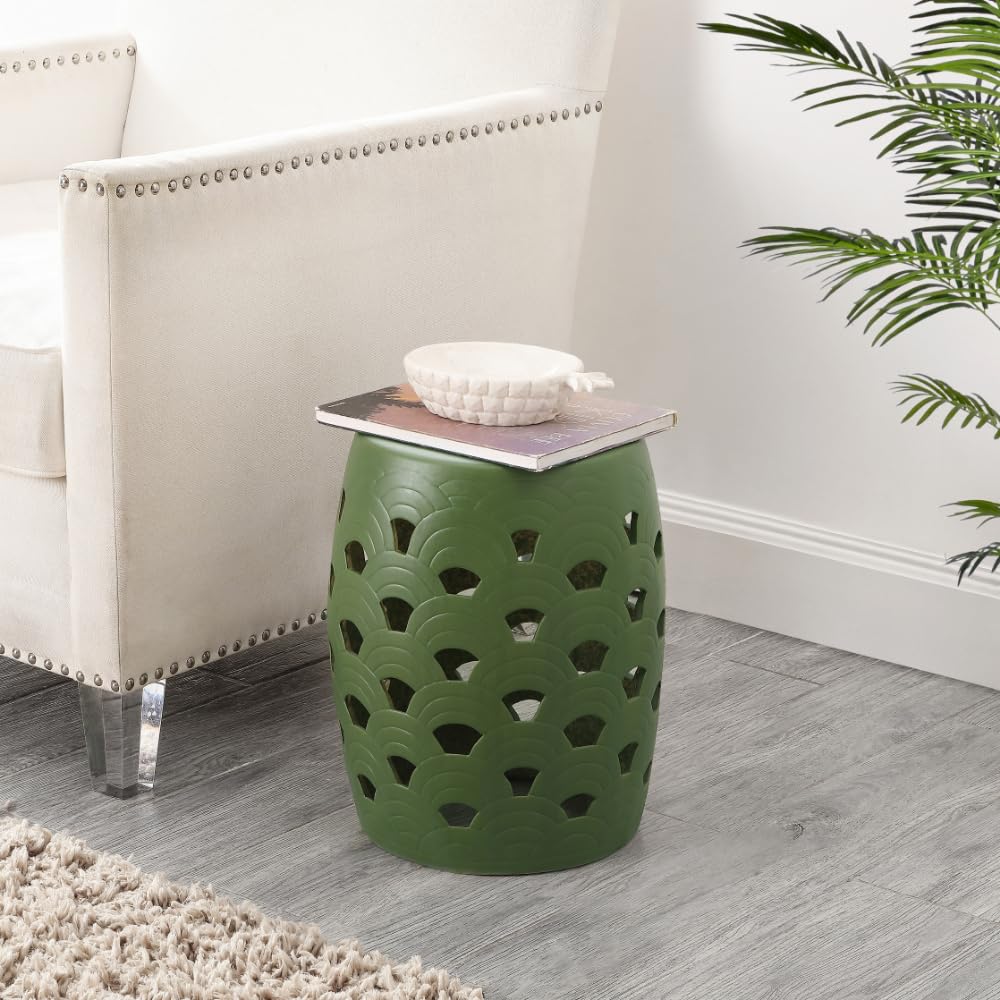 SAFAVIEH Amaissa Moss Green Ceramic Garden Stool - Decorative Side Table & Plant Stand for Living Room, Bedroom, Outdoor Patio - Handcrafted Home Decor Accent Piece (Perfect for Indoor & Outdoor Use)