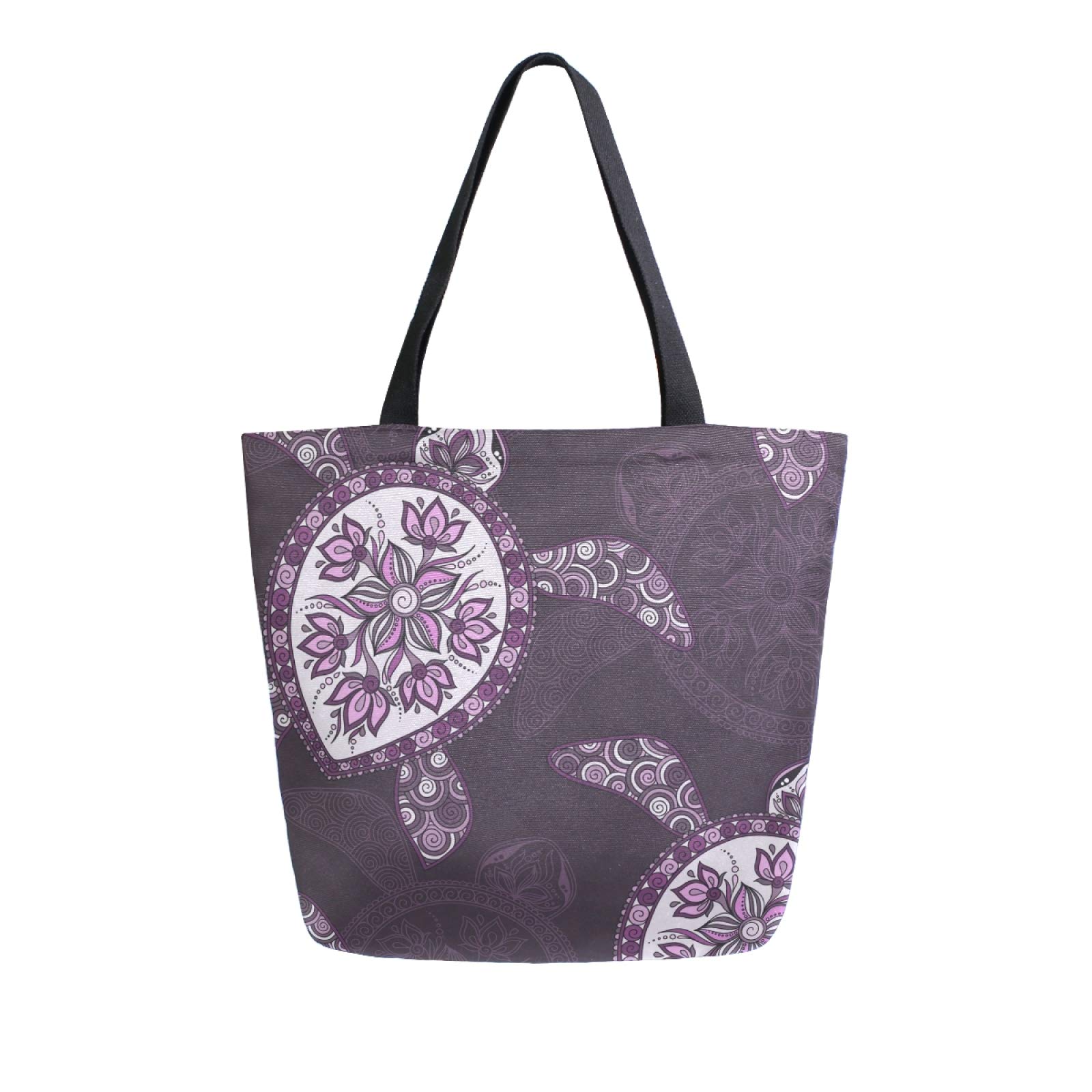 VIKKO Purple Indian Sea Turtles Canvas Tote Bag - Large Reusable Grocery Bag for Women, Eco-Friendly Shopping Tote, Beach Bag & Work Handbag - Perfect for Shopping, Travel & Daily Use