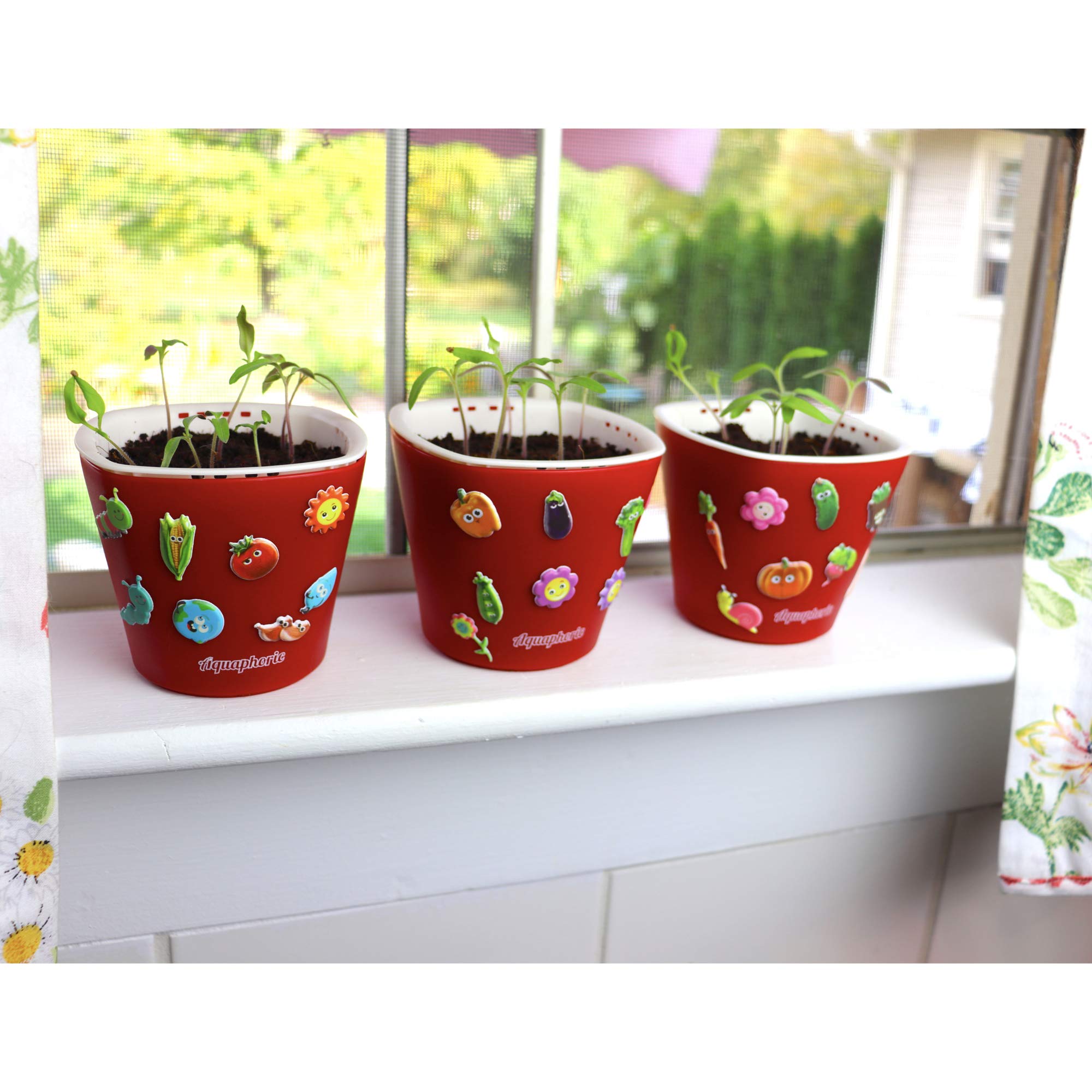 Window Garden Sow Much Fun Kids Seed Starting Kit - 3 Self-Watering Planters with Soil, Broccoli Seeds & Puffy Stickers | Easy No-Mess Vegetable Growing Kit for Children | Perfect for Indoor Gardening, STEM Learning & Family Bonding Activities
