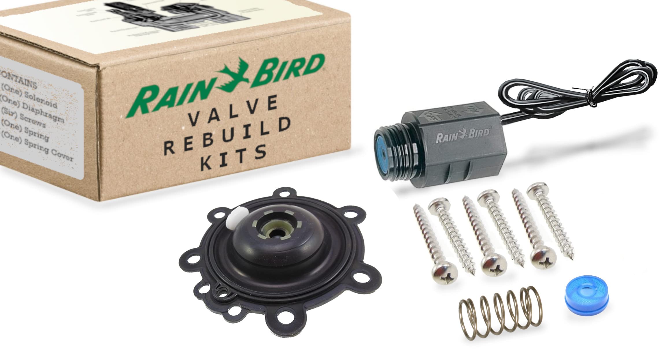 Rain Bird CPF100 Series Valve Rebuild Kit with Diaphragm Repair Kit & Replacement Solenoid - Professional Irrigation System Repair Parts for Sprinkler Maintenance (Lawn, Garden, Landscape Use)