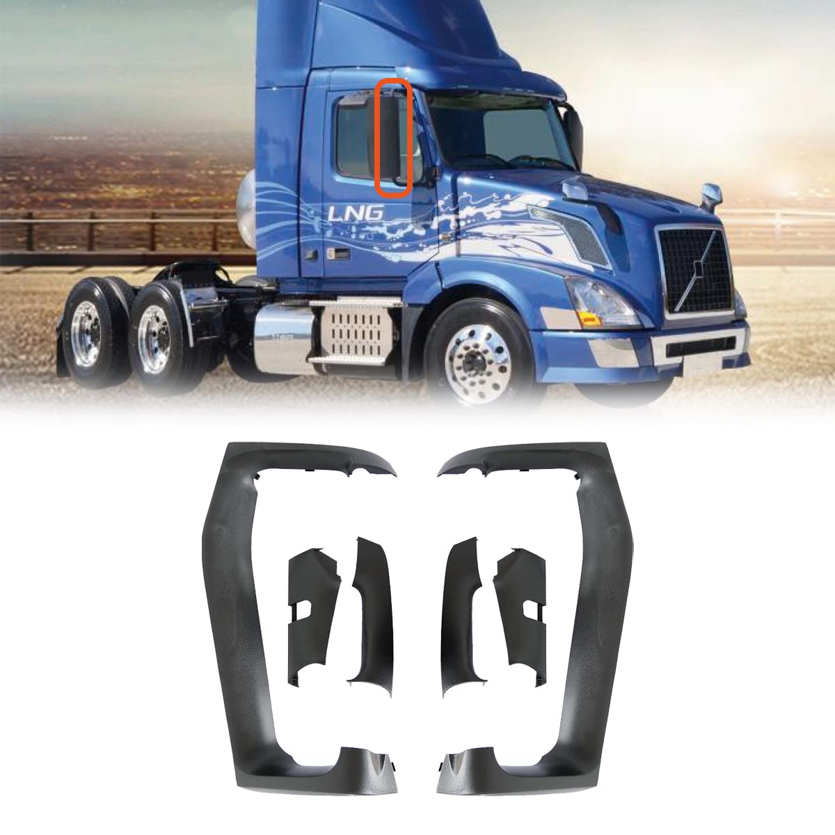 2004-2020 Volvo VNL Truck Mirror Arm Cover Pair - Left & Right Side Replacement Covers (Black) | Durable Protection for Semi Truck Mirrors | Perfect for Long Haul Trucking & Fleet Maintenance