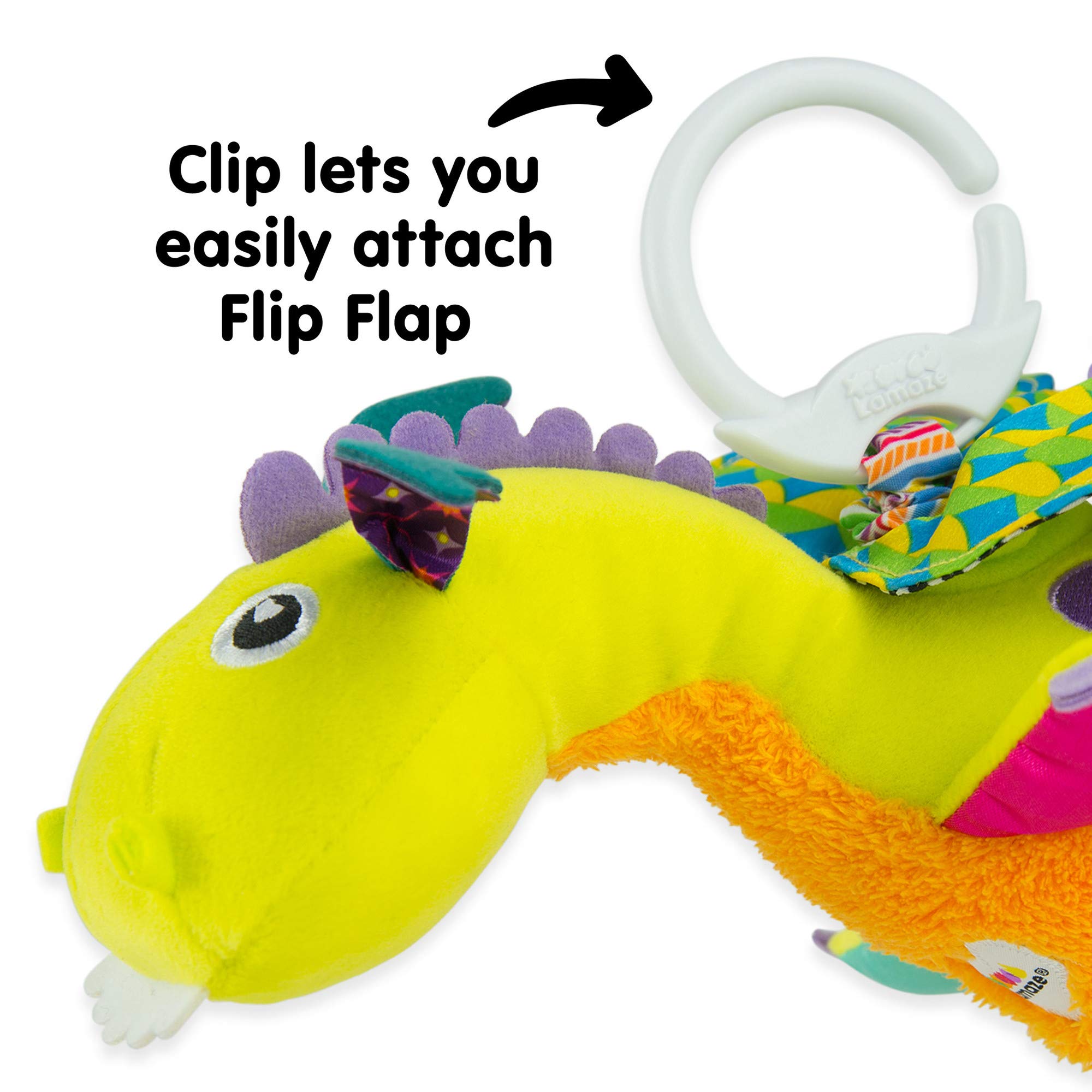 Lamaze Flip Flap Dragon Crinkle Sensory Toy - Clip On Car Seat & Stroller Activity Toy for Babies 0+ Months - Travel & Developmental Infant Toy for Airplane, Road Trips & Daily Walks