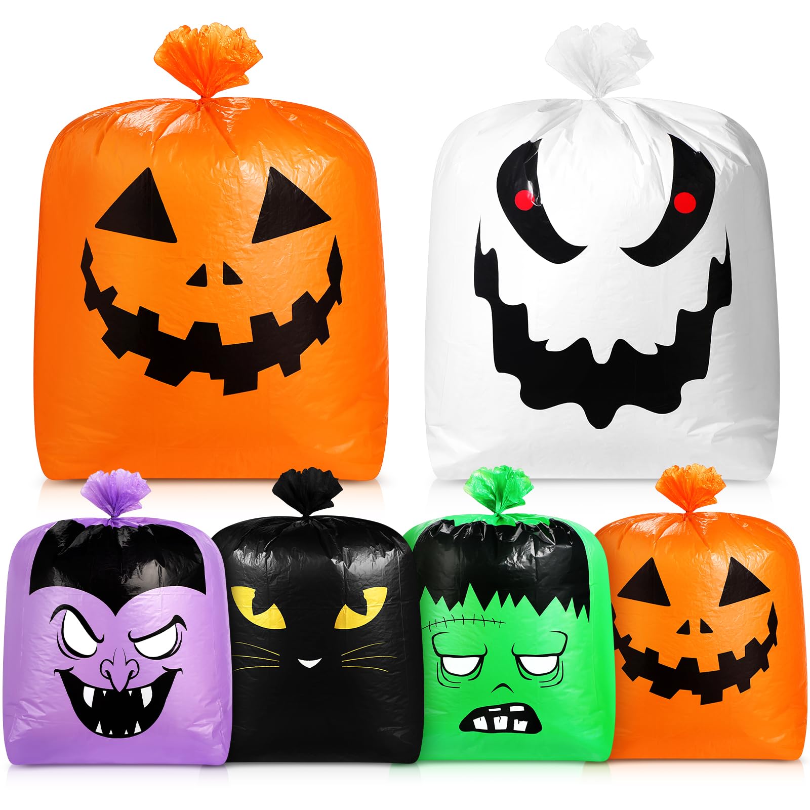 Qilery 6-Pack Halloween Pumpkin Leaf Bags - Reusable Plastic Lawn & Yard Waste Bags with Twist Ties | Fall Decor, Outdoor Party Favors & Halloween Goodie Bags for Garden, Trash Collection & Seasonal Decorations