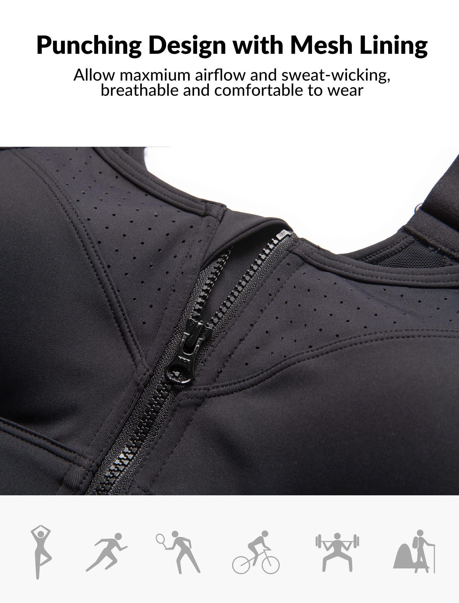 Yvette Adjustable High Impact Sports Bras for Women - Zip Front Wireless Plus Size Workout Bra for Running, Gym & Active Lifestyle