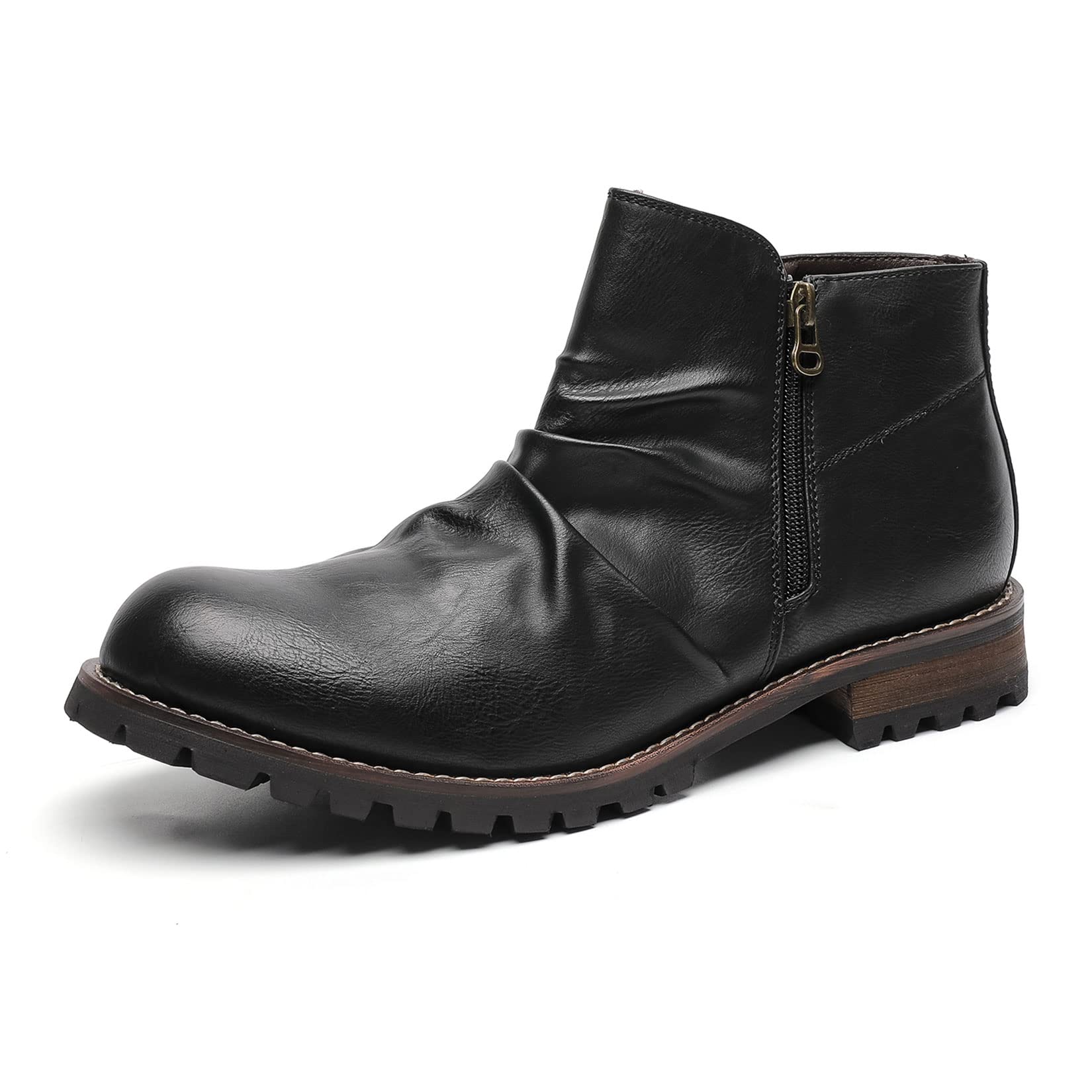AMAPO Western Cowboy Men's Boots - Mid-Tube Chukka Boots with Thick Heel, Zipper & Buckle Design, Perfect for Casual Wear & Motorcycle Riding