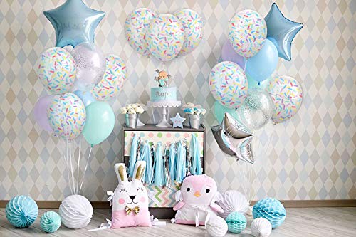 Sprinkle Confetti Balloons | Pastel Rainbow Pre-Filled 12 Inch | Ice Cream Donut Theme | Perfect for Birthday Parties, Baby Showers, and Festive Events (16 Pack)