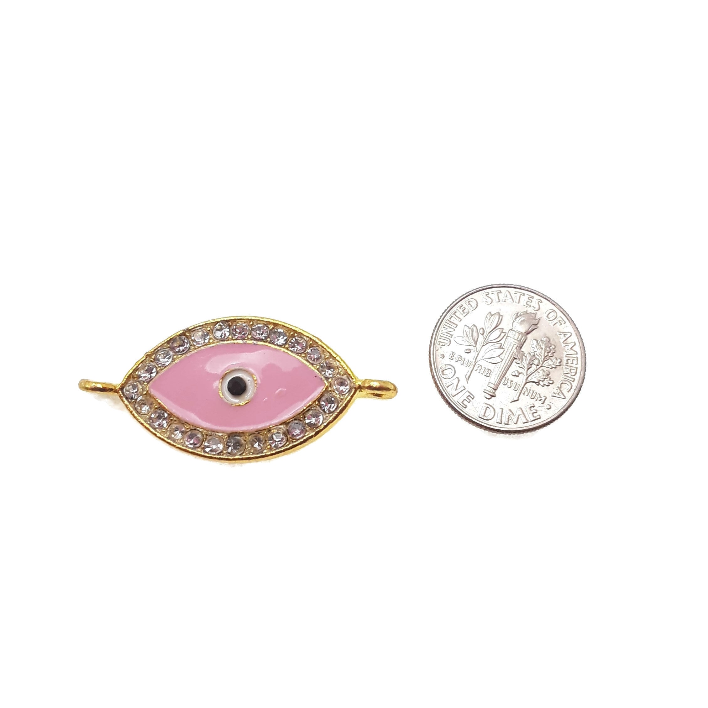 Evil Eye Charm Pendant - Gold & Silver Plated Copper with Rhinestones (16x27mm) - Protection Jewelry for Necklace, Bracelet & Gift Giving