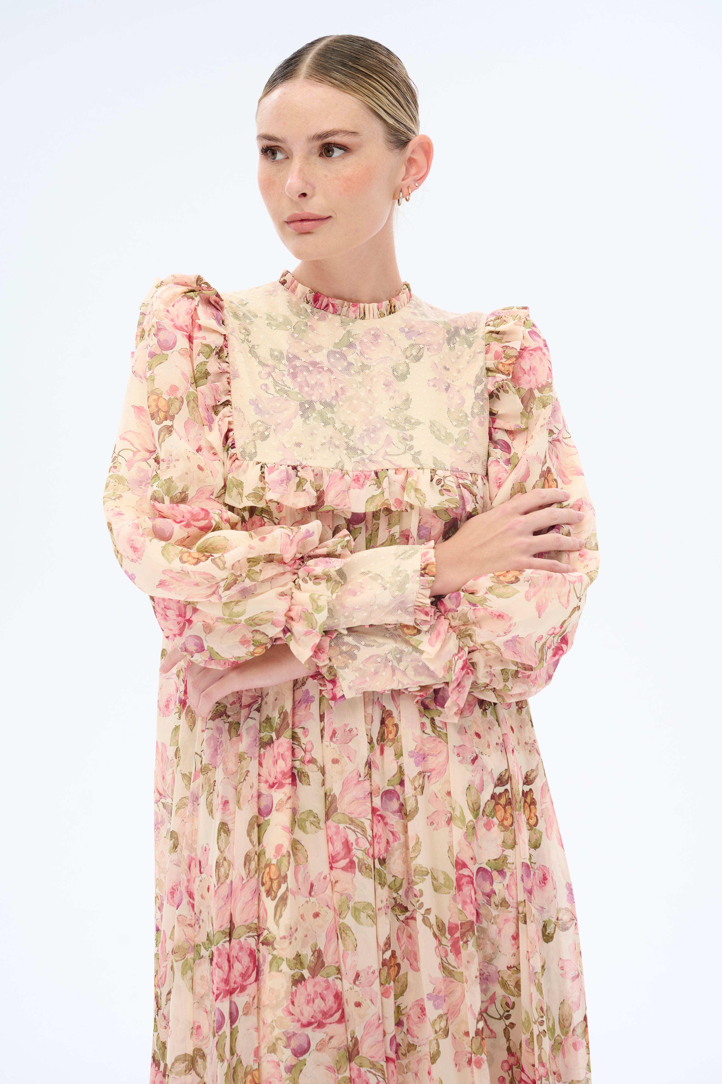 Julia Floral Print Long Sleeve Maxi Dress for Women - Elegant Boho Summer Dress for Beach, Wedding & Special Occasions