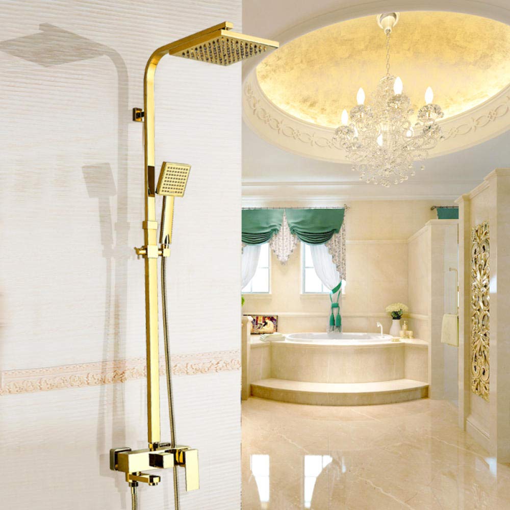 Luxury Gold Brass Bathroom Faucet Mixer Tap Set - Wall Mounted Rainfall Shower Head & Bathtub Faucet - Modern Bathroom Upgrade for Spa-Like Experience | Perfect for Master Bath, Guest Bath & Luxury Hotel Renovations