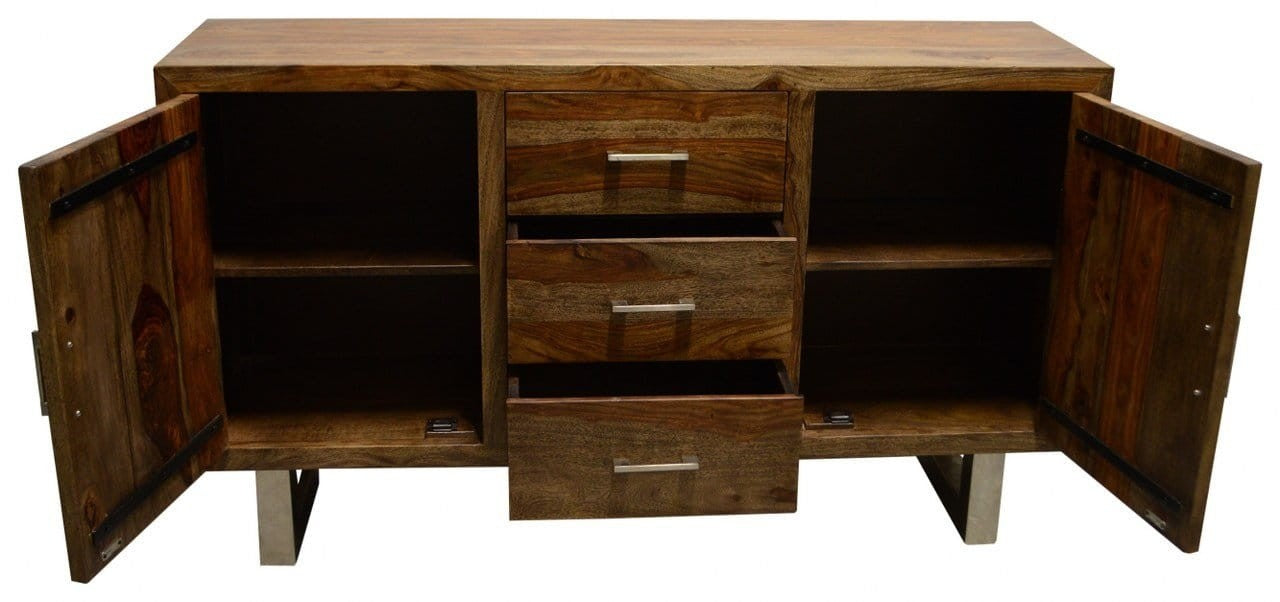 Solid Wood Sideboard - Indian Cromer Design - Natural Finish - 40x145x85cm - Perfect for Dining Room, Living Room & Home Storage