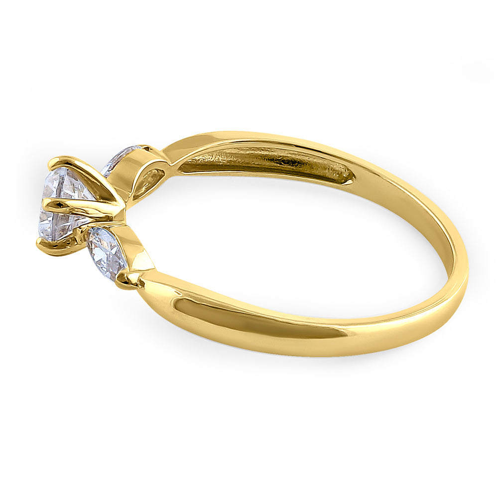 14K Yellow Gold Round & Marquise Cut Cubic Zirconia Engagement Ring for Women - Perfect for Proposals, Anniversaries & Special Occasions