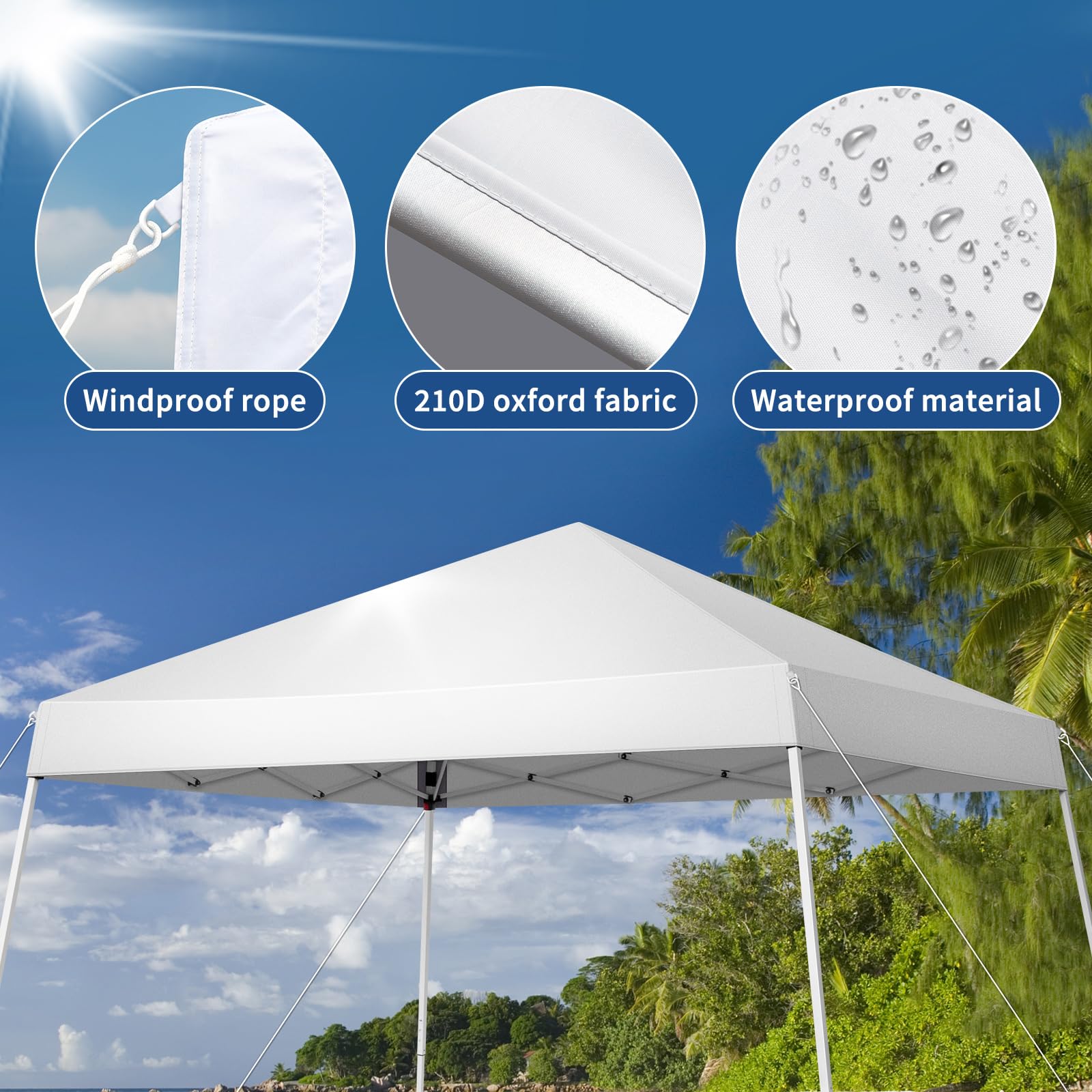10' x 10' Pop Up Canopy Tent with Carry Bag - Instant Shelter with Slant Legs for Outdoor Parties, Events, Backyard & Commercial Use - Portable Easy Setup White Canopy for Picnics, Beach, Camping & Tailgating