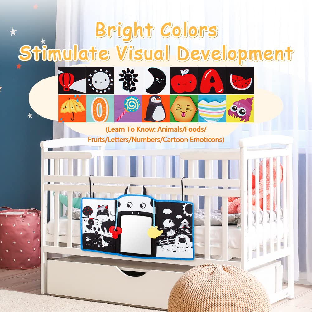 Teytoy Black and White High Contrast Tummy Time Mirror & Sensory Toy for Newborns 0-3 Months - Baby Teether, Crinkle Paper Mat for 4-12 Month Olds - Perfect for Infant Sensory Development and Playtime