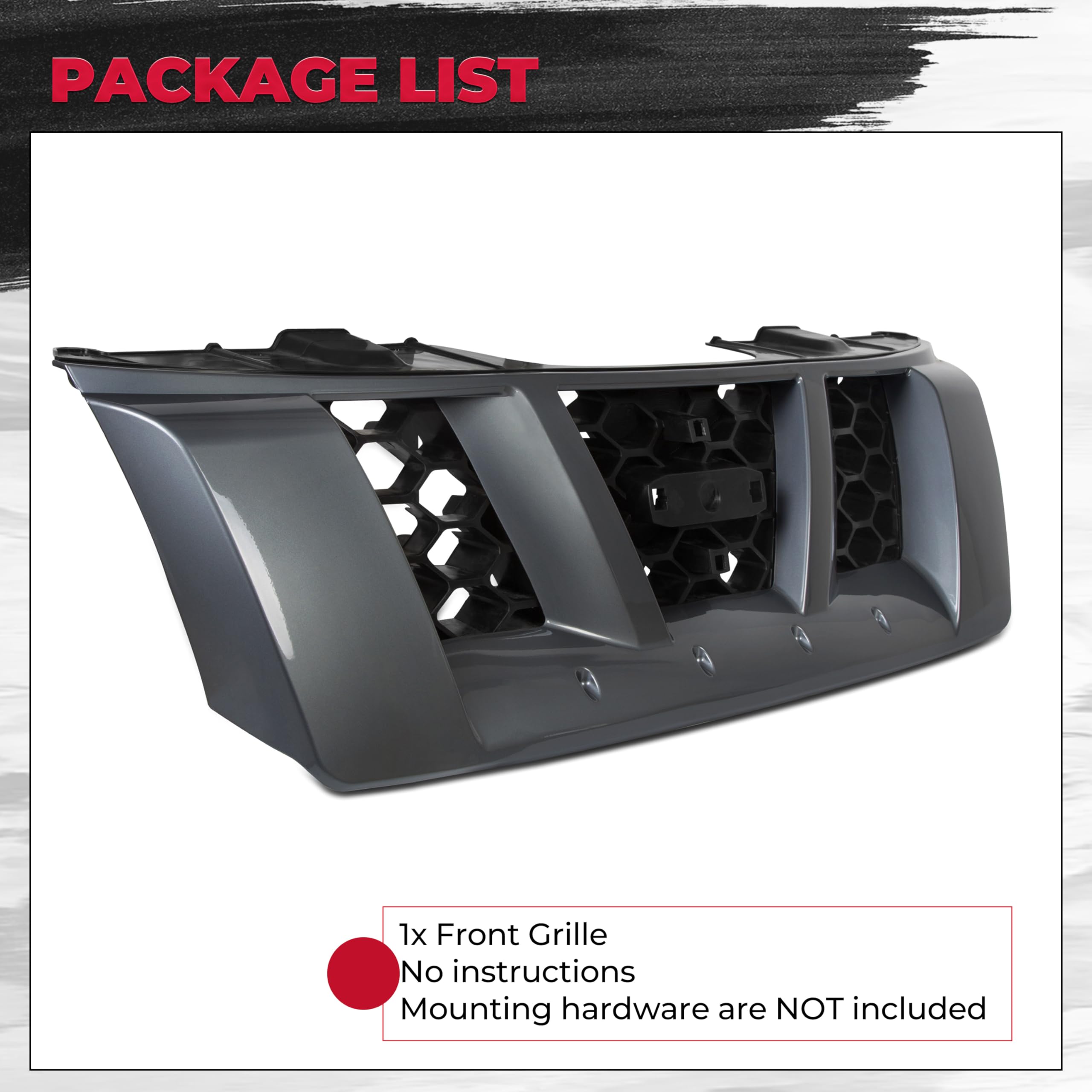 HECASA Front Grill Replacement for 2005-2008 Nissan Xterra Off-Road S SE Models - OEM 62310ZS20A, 62310EA000, NI1200220 Compatible - Bright Gray Bumper Upper Grille - Perfect for Off-Roading & Truck Customization
