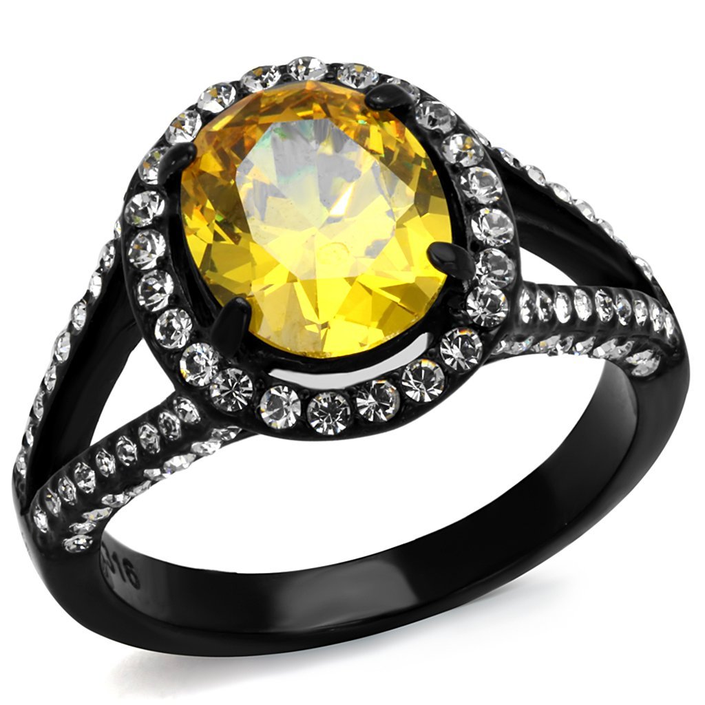 3.26ct Oval Topaz Halo CZ Ring - Stainless Steel Engagement Jewelry for Women (Size 5-10) - Perfect for Weddings & Anniversaries