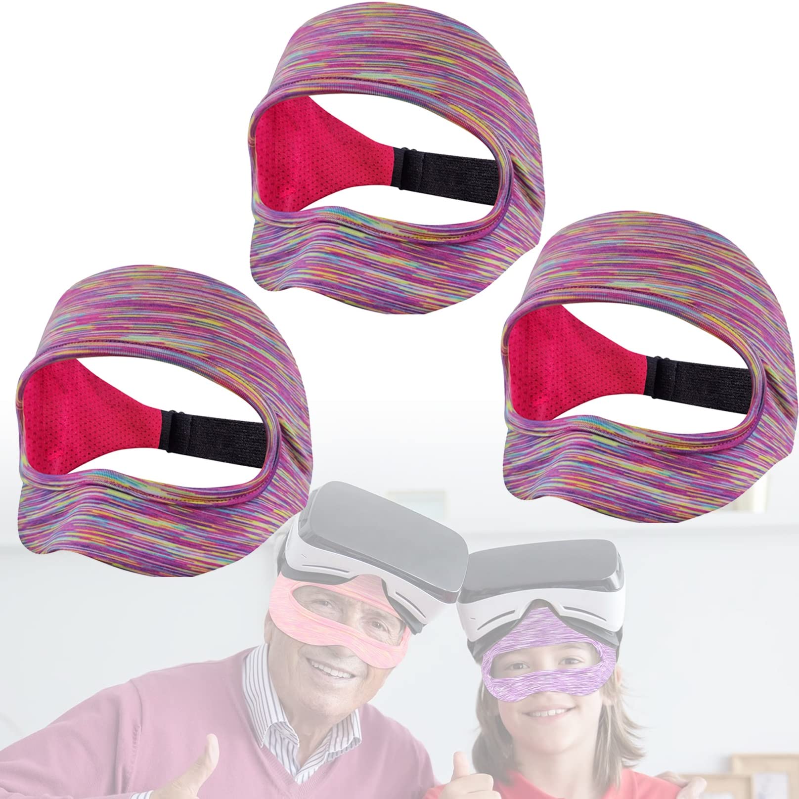 BiiKoon Adjustable Breathable VR Eye Mask & Sweat Band Face Cover for Virtual Reality Headsets - Comfortable for Adults & Kids (3-Piece Set, Pink) - Perfect for Gaming, Meditation & Travel Accessories