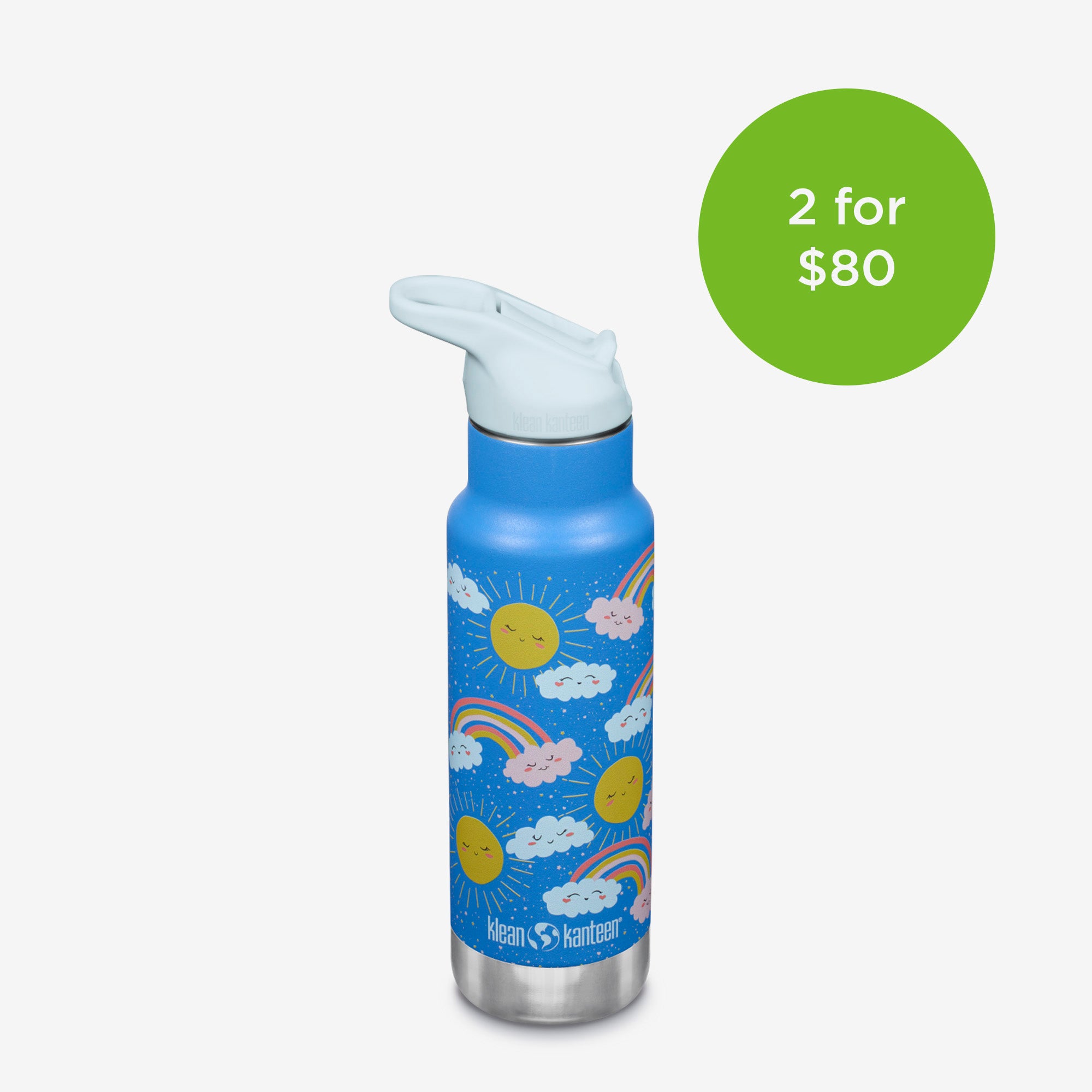 12 oz (355ml) Insulated Kids Water Bottle with Flip Top Lid - Leak Proof, BPA Free Stainless Steel Bottle for School, Sports & Outdoor Activities