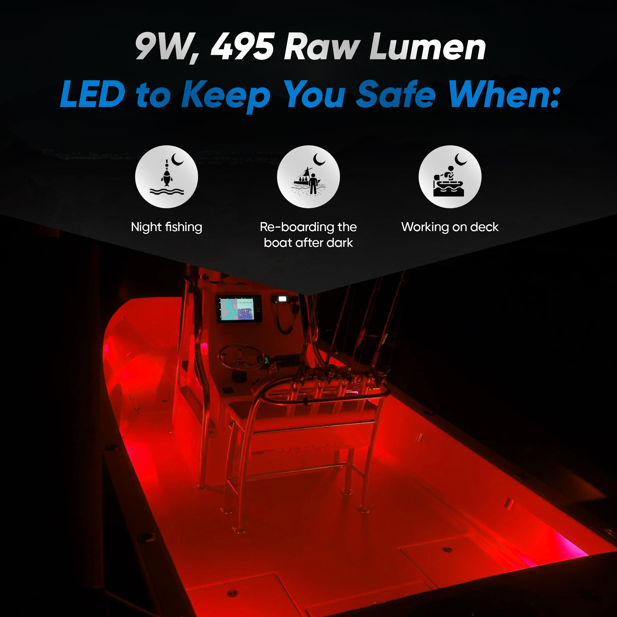 Black Oak LED Marine Boat Lights - Dimmable White Fishing, Courtesy & Deck Lights for Pontoon, Kayak, Yacht, Sailboat | Perfect for Night Fishing & Water Safety