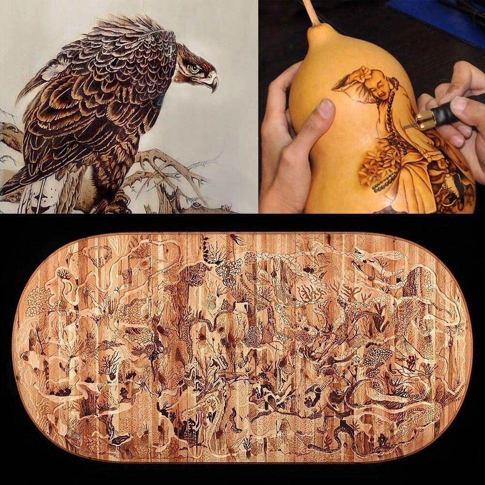 Premium 60W Wood Burning Kit with Digital Temperature Control - 110V Pyrography Pen for Wood, Leather & Gourd - Includes 20 Tips & Pointer Display - Perfect for DIY Crafts, Woodworking & Leather Art Projects