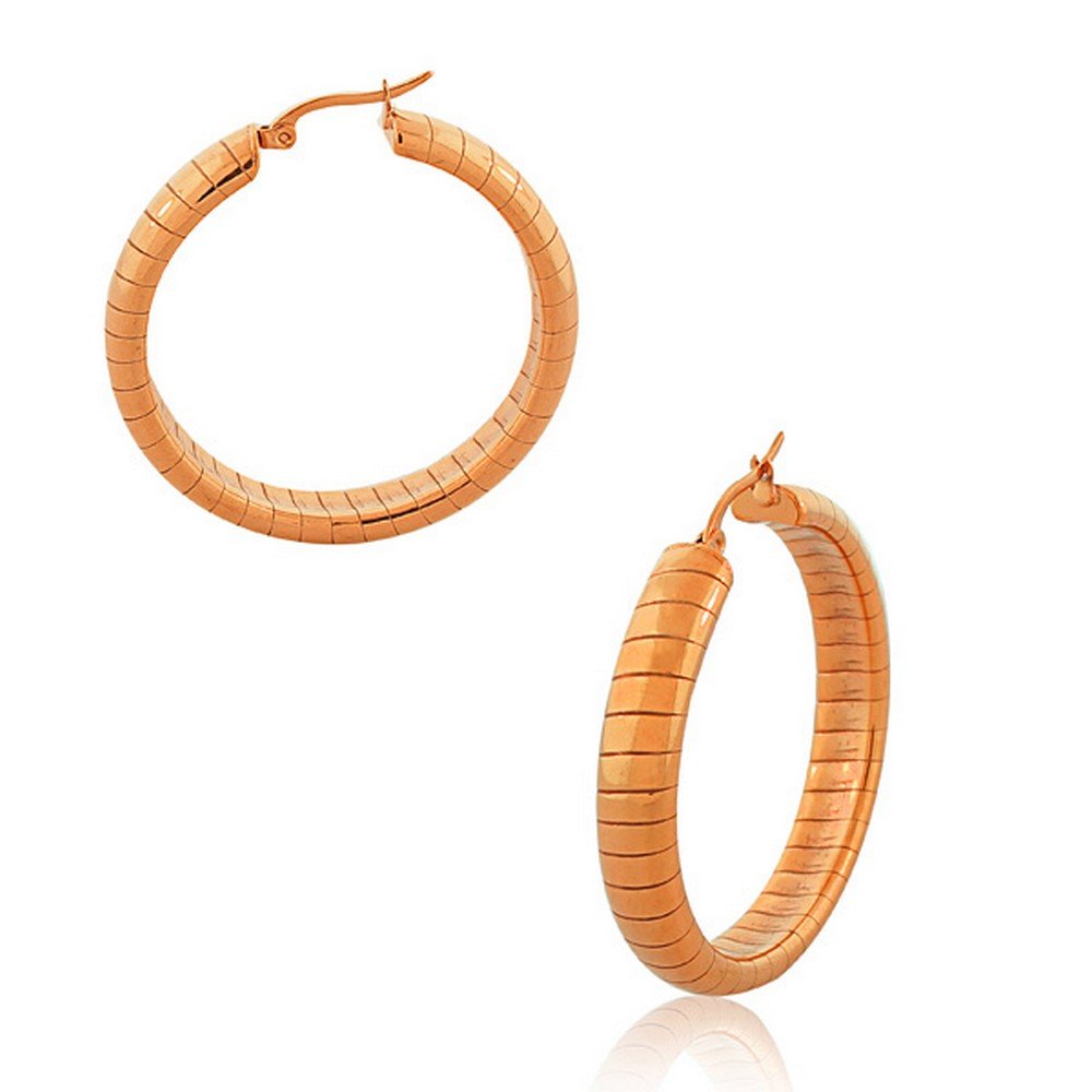Stainless Steel Rose Gold Hoop Earrings for Women - Classic Round Huggie Earrings for Everyday Wear, Gift, Party & Wedding