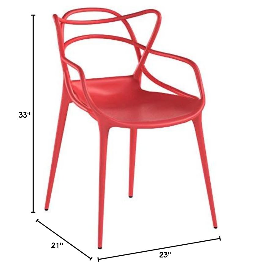 Modway Entangled Modern Molded Plastic Dining Chair - Red, Fully Assembled - Perfect for Kitchen, Dining Room & Outdoor Patio
