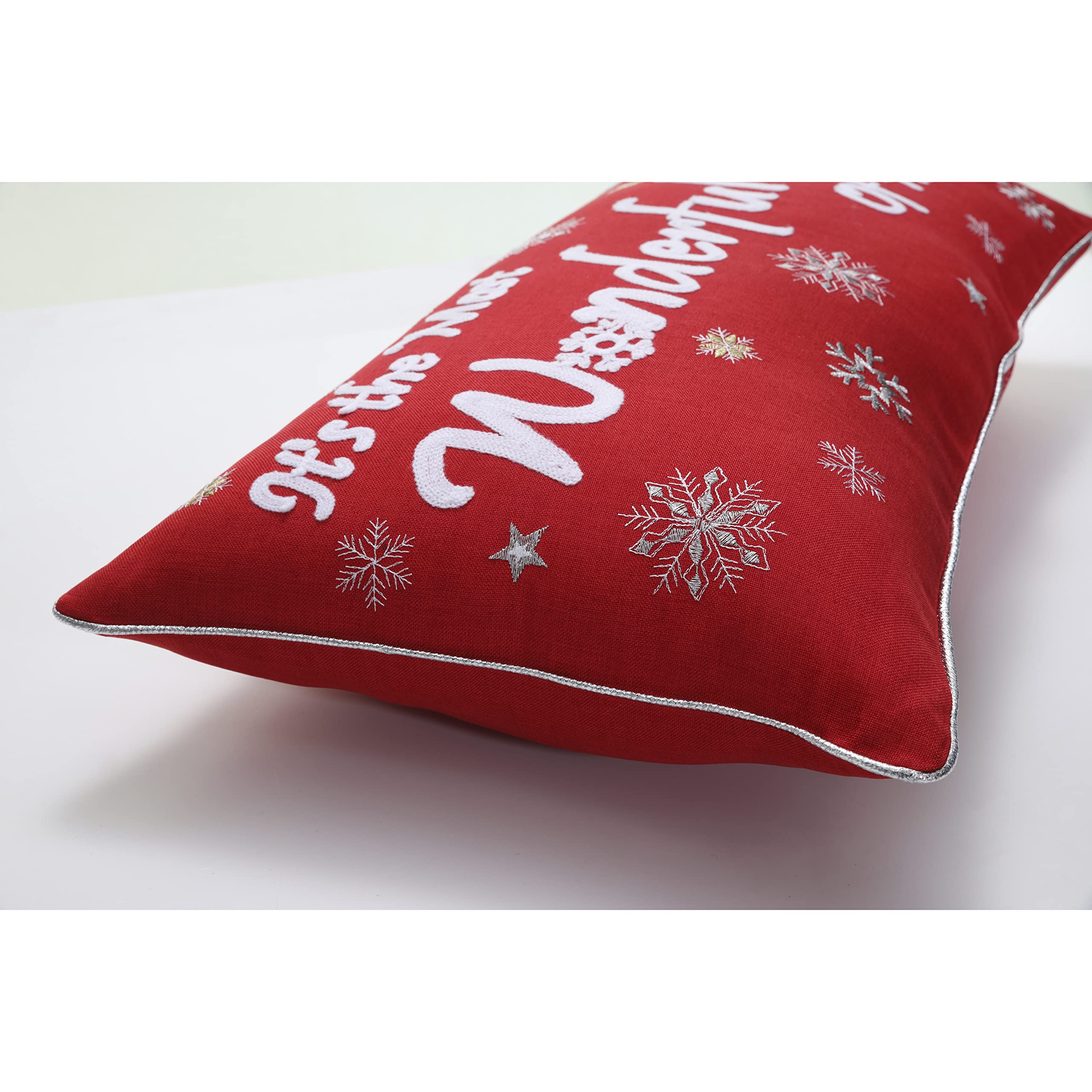 Pillow Perfect Holiday Lumbar Pillow Cover 13x25 Inch - Festive Red Christmas Decorative Throw Pillow Case for Sofa, Couch & Home Decor