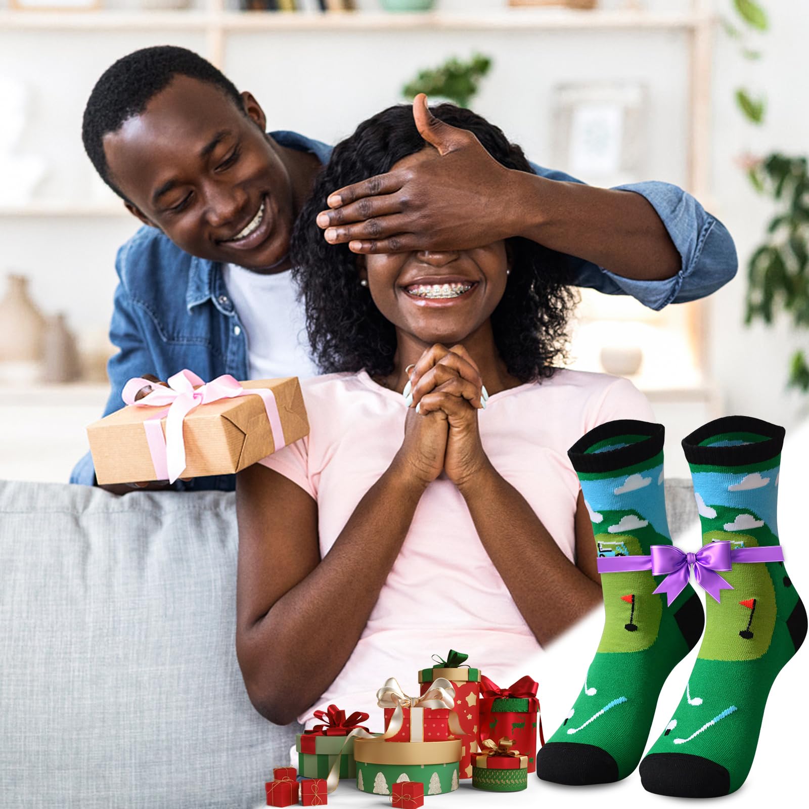 Shintrend Funny Novelty Socks for Men & Women - Golf & Football Themed Comfortable Crew Socks - Perfect Birthday & Christmas Gifts for Sports Lovers (Great for Golf Games, Football Matches & Casual Wear)