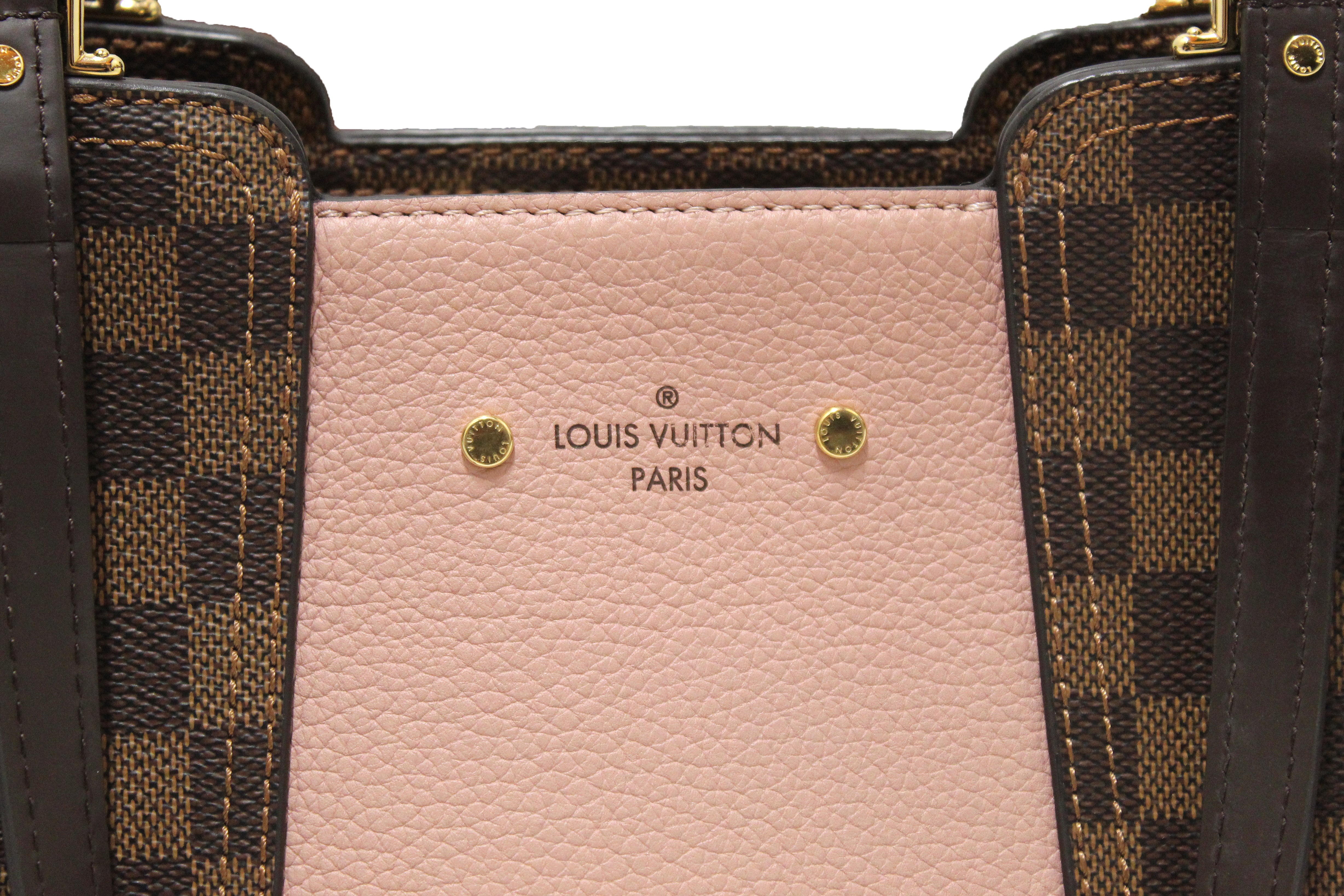 Authentic Louis Vuitton Damier Ebene Tote Bag with Pink Leather Trim - Luxury Designer Handbag for Women, Perfect for Work, Travel & Everyday Use