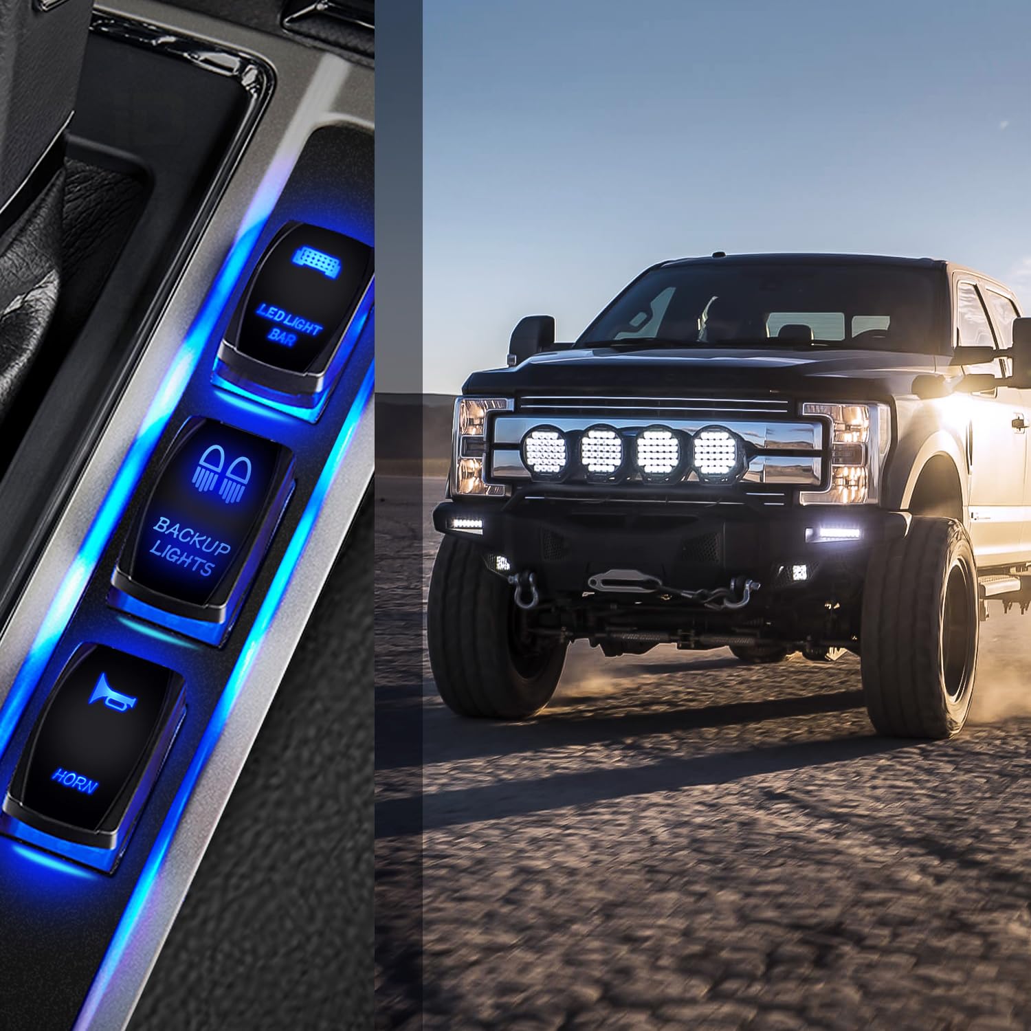 5Pin SPST Laser On/Off Rocker Switch with Blue LED for Backup Lights - Perfect for Trucks, Boats, RVs & Off-Road Vehicles