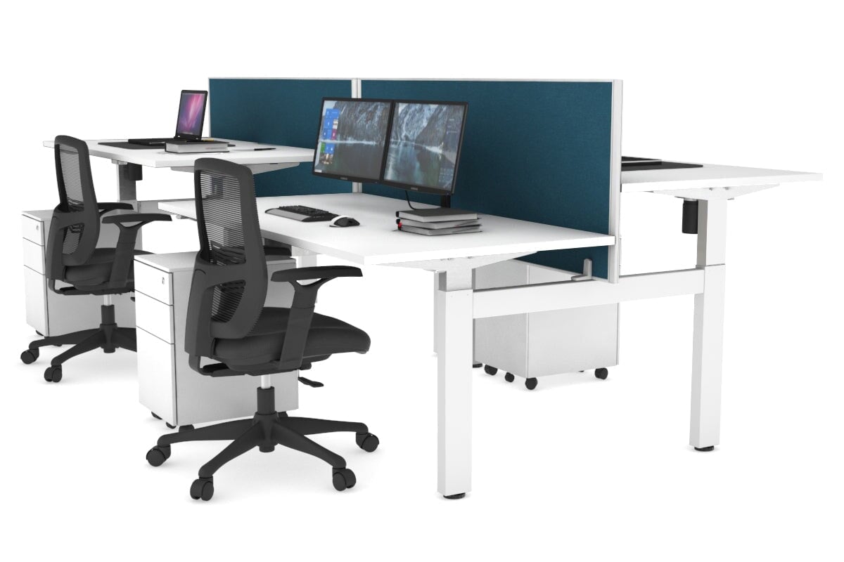 Adjustable 4-Person H Bench Workstation - White Frame (1400L x 800W) | Ergonomic Office Desk for Team Collaboration & Workspace Efficiency