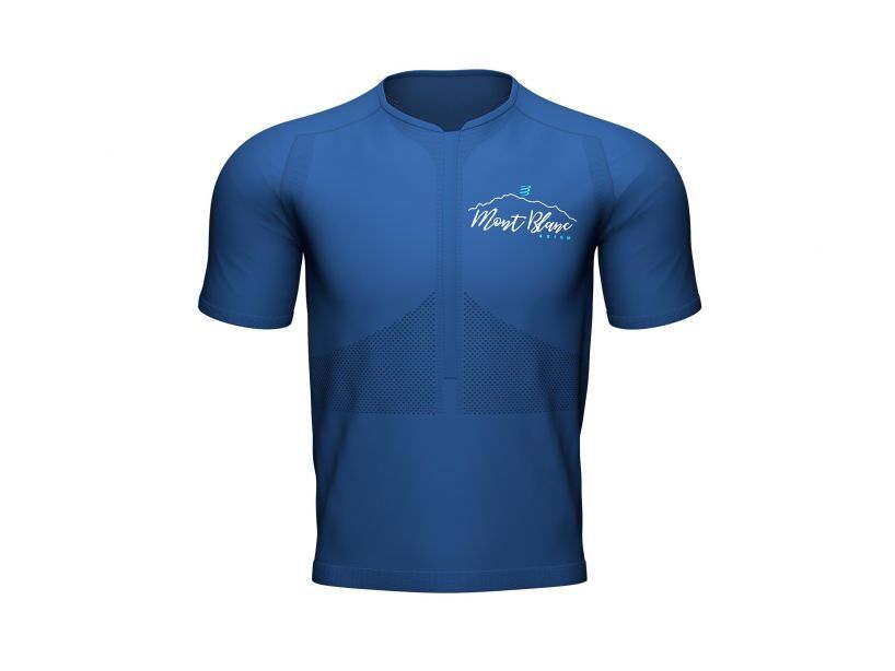 Compressport Men's Trail Running Half Zip Fitted Short Sleeve Top - Mont Blanc 2022 Blue - Performance Shirt for Trail Runners & Outdoor Enthusiasts