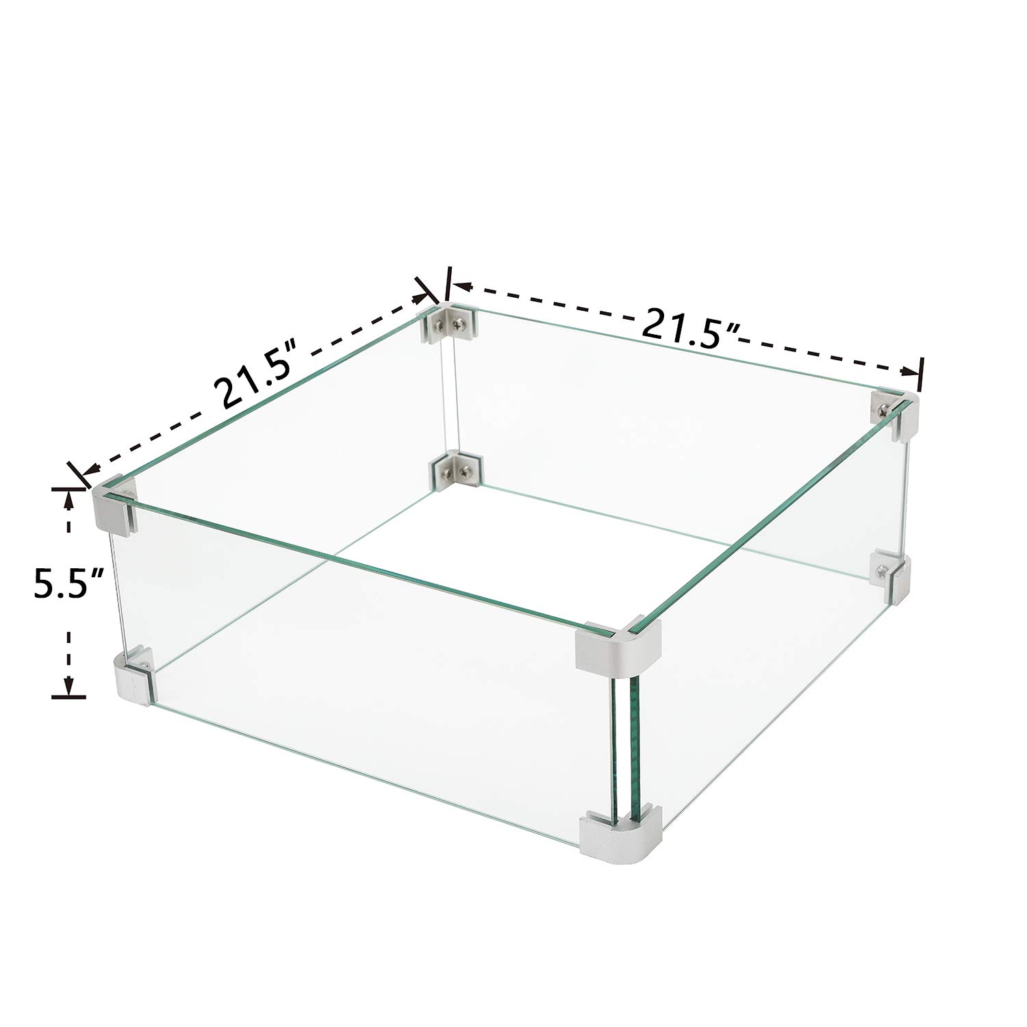 HOMPUS 21.5x21.5x5.5 Inch Square Tempered Glass Wind Guard for Outdoor Fire Table - Weatherproof Fire Pit Cover for Patio, Backyard, and Deck Protection