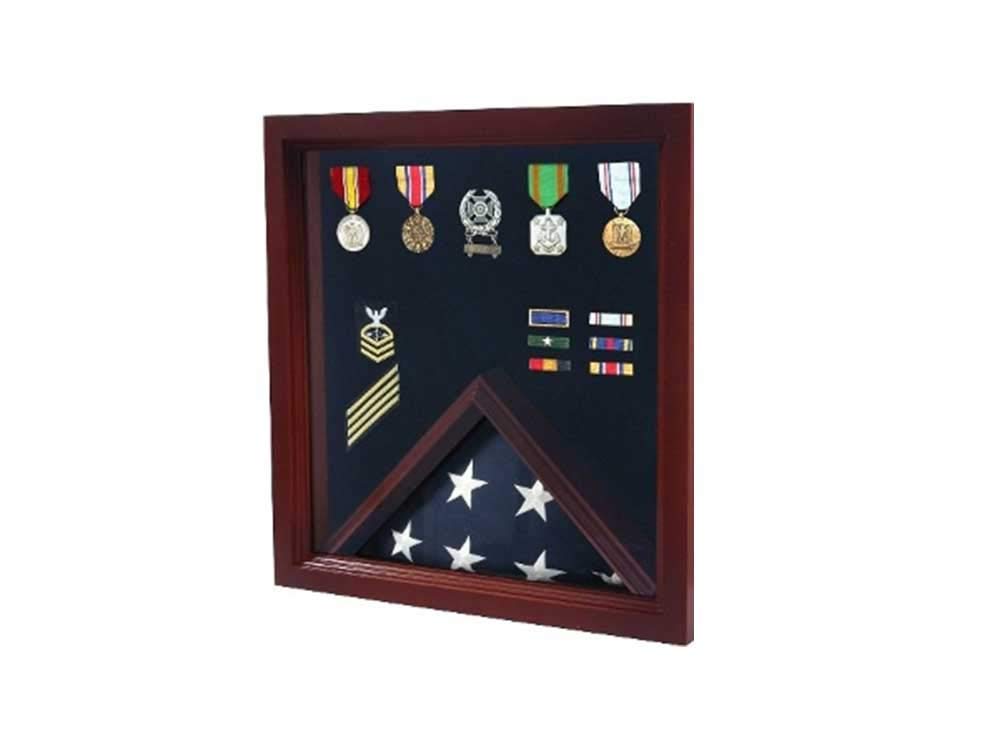 Military Medal Display Case & Shadow Box - Premium Wooden Wall Mounted for Medals, Ribbons, Badges - Perfect for Veterans, Collectors, Awards Ceremonies & Home Decor