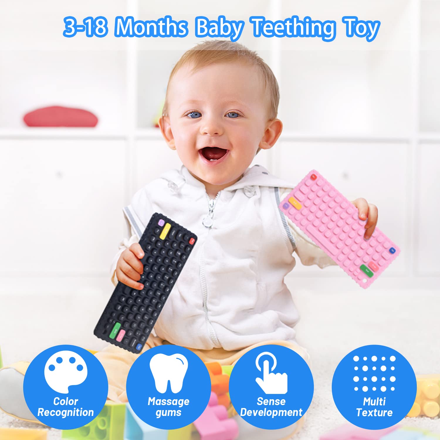 Soft Silicone Baby Keyboard Teether Toy - Safe for 0-12 Months - Perfect for Teething & Soothing During Breastfeeding