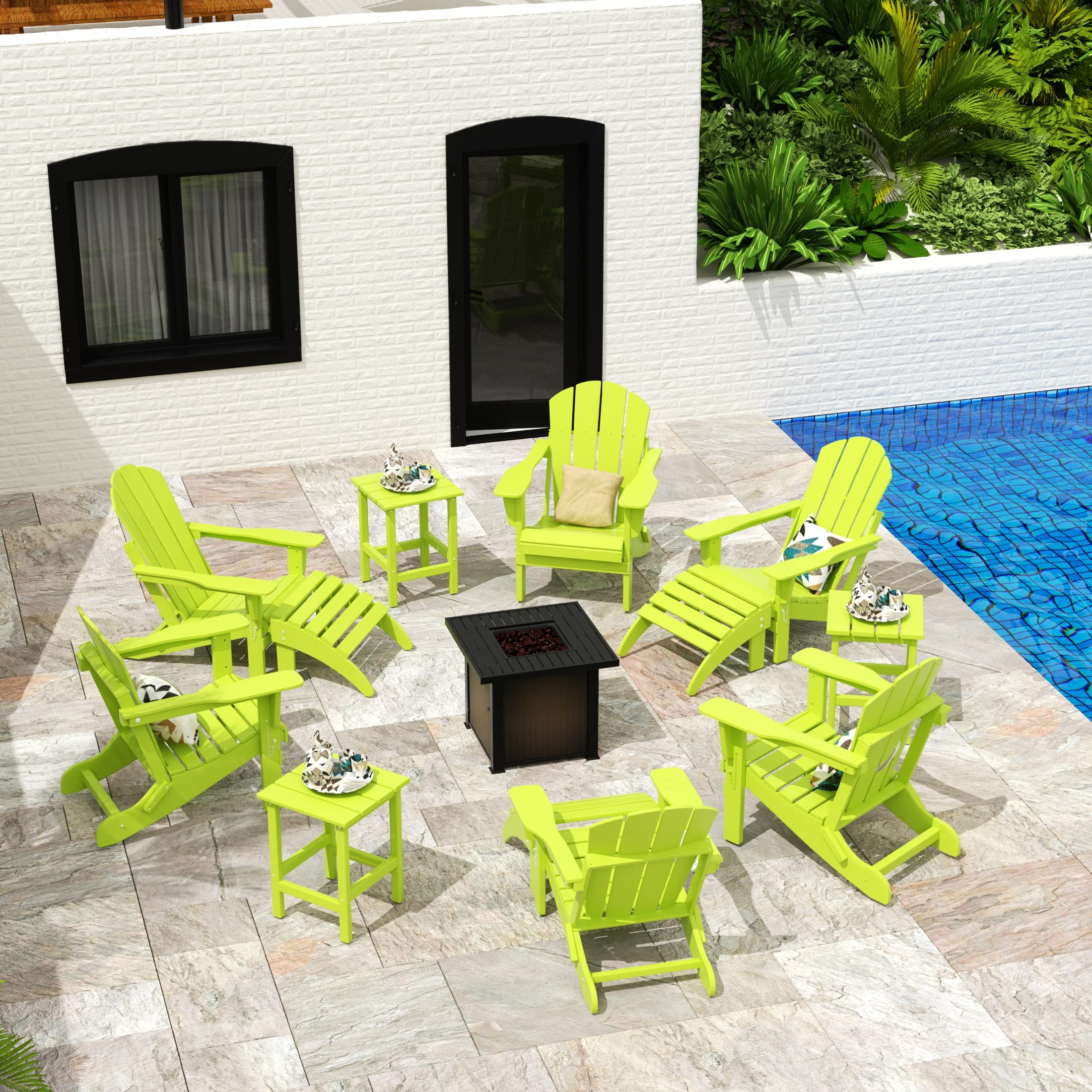 2-Pack HDPE Adirondack Chairs - Outdoor Folding Lounge Chairs for Patio, Garden, Poolside & Backyard - Weatherproof UV Resistant Furniture Set (Lime Green) - Perfect for Relaxing by the Fire Pit, Beach Lounging & Outdoor Entertaining