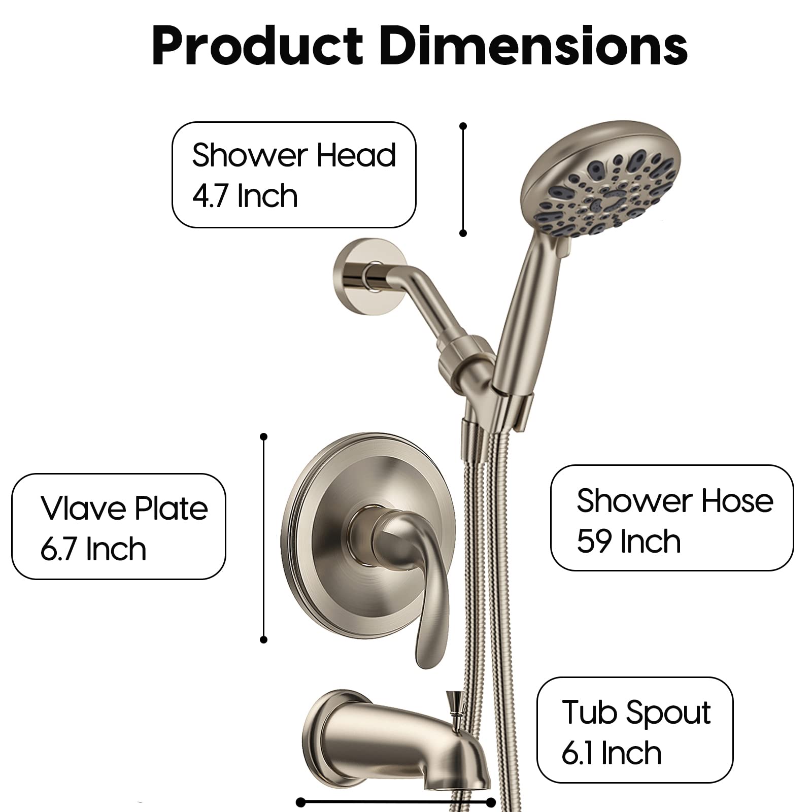 WRISIN 4.7 Inch 6-Setting Handheld Shower Faucet Set with Valve - Bathtub & Shower Combo for Bathroom Renovation, Spa-Like Experience at Home