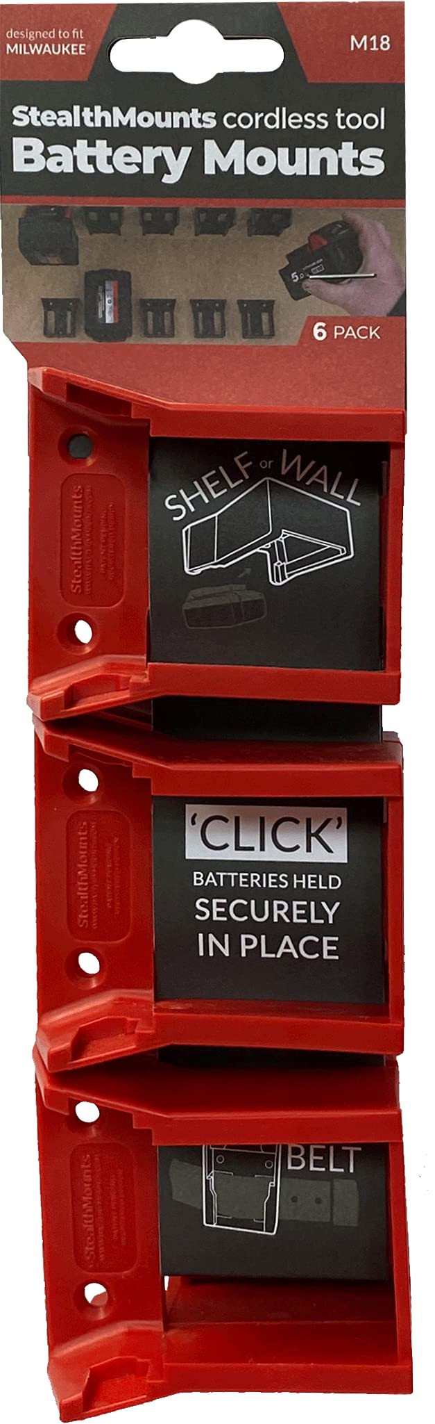 StealthMounts M18 Battery Mount for Milwaukee Tools - Secure 6-Pack Holder - Perfect for Workshop, Job Site, and DIY Projects