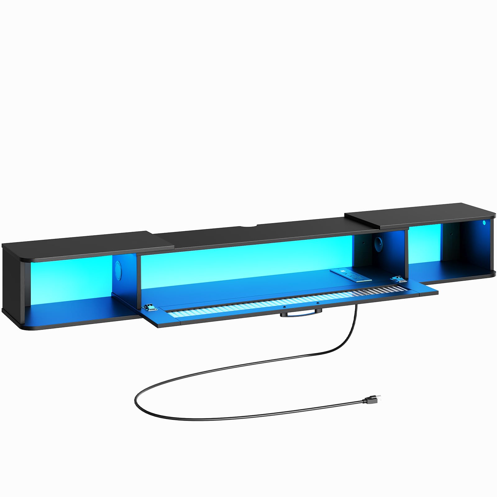 HOOBRO Floating TV Stand with LED Lights & Power Outlet for 75