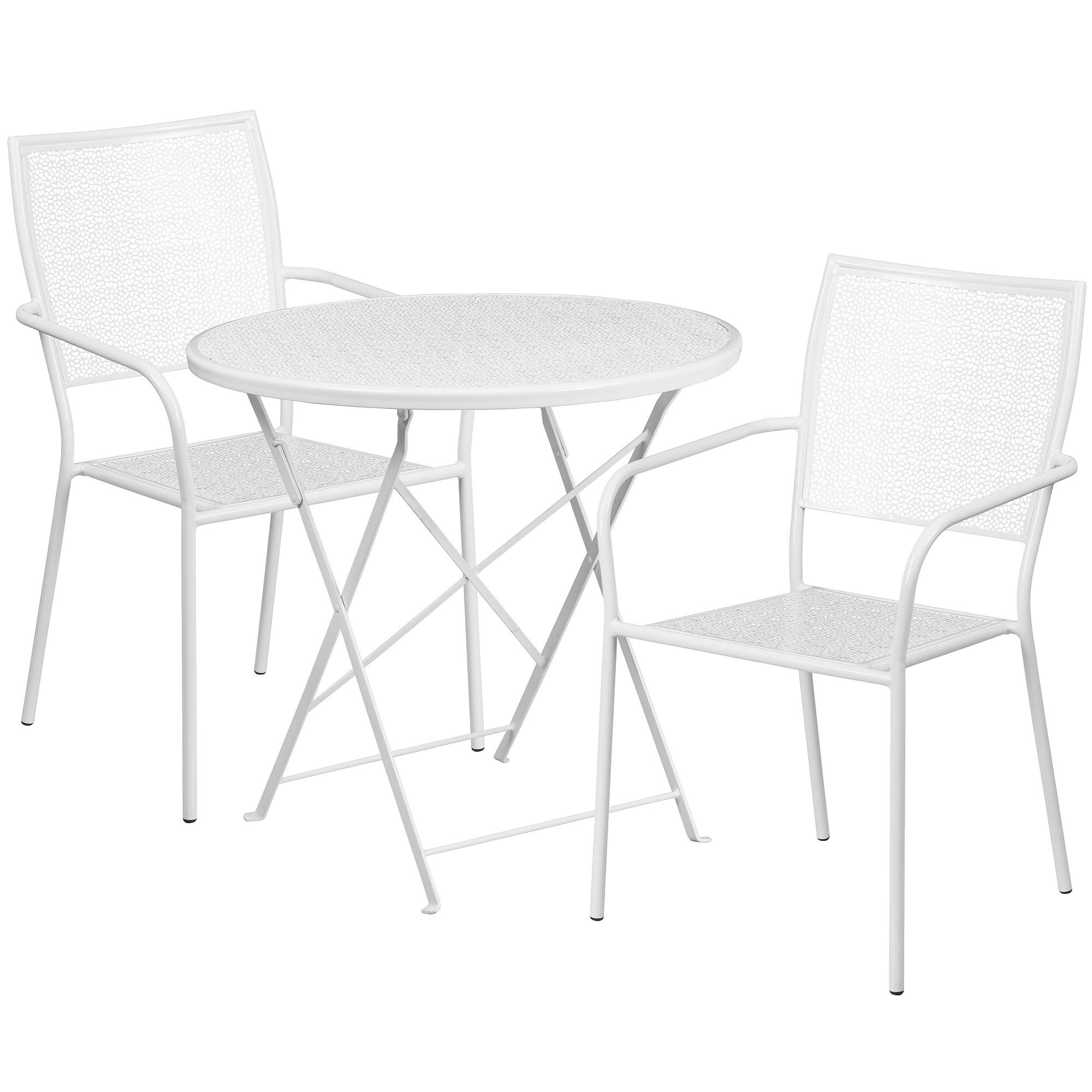 F&F Furniture 3-Piece White Round Patio Dining Set with Square Back Chairs - 35