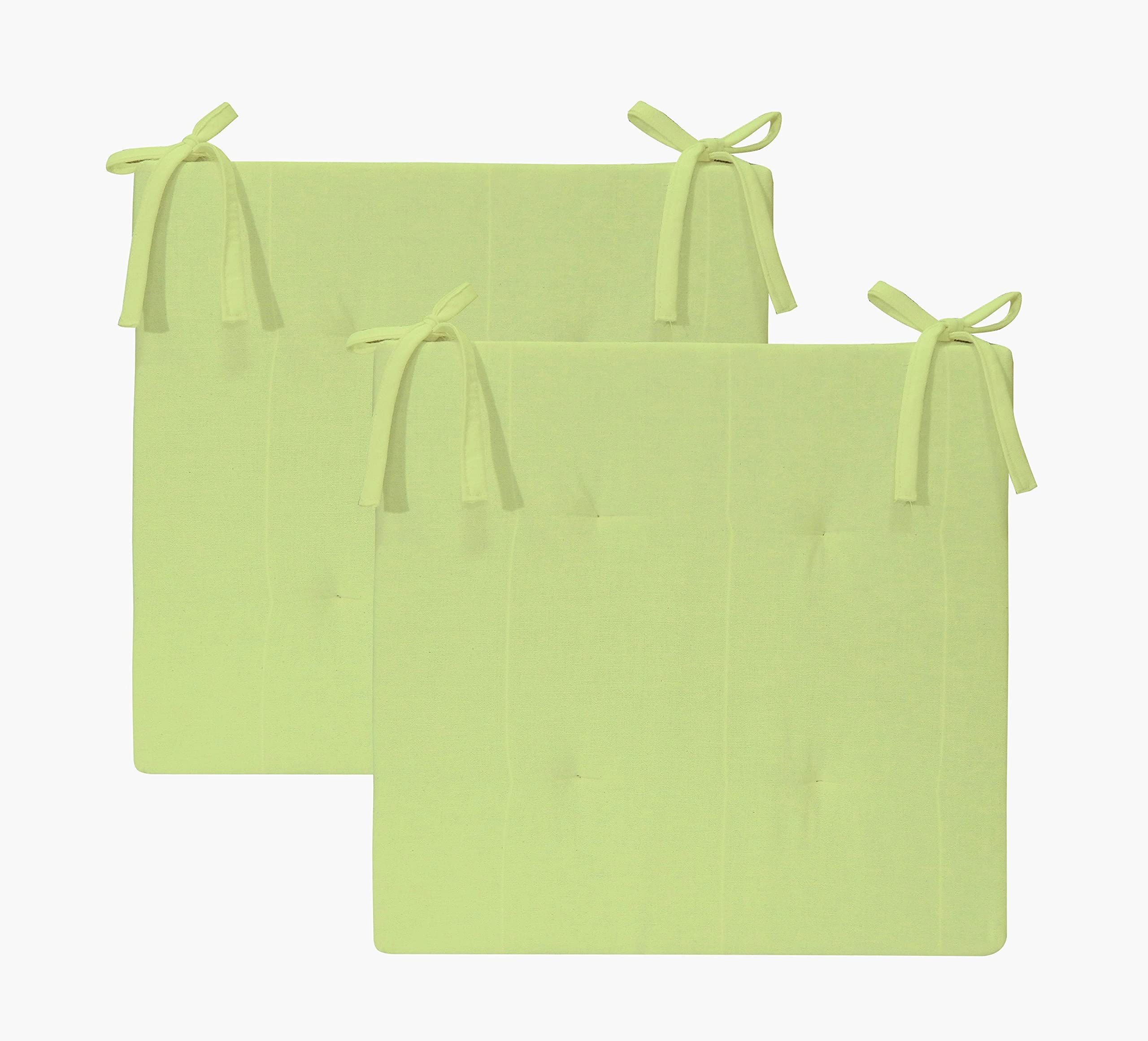 Square Chair Cushion Set of 2 - 40x40+5cm Thick Poly Fiber Filled Cotton Seat Pad - for Dining Chairs, Office Chairs, Car Seats & Stools - Lemon Green - Home & Office Comfort Upgrade