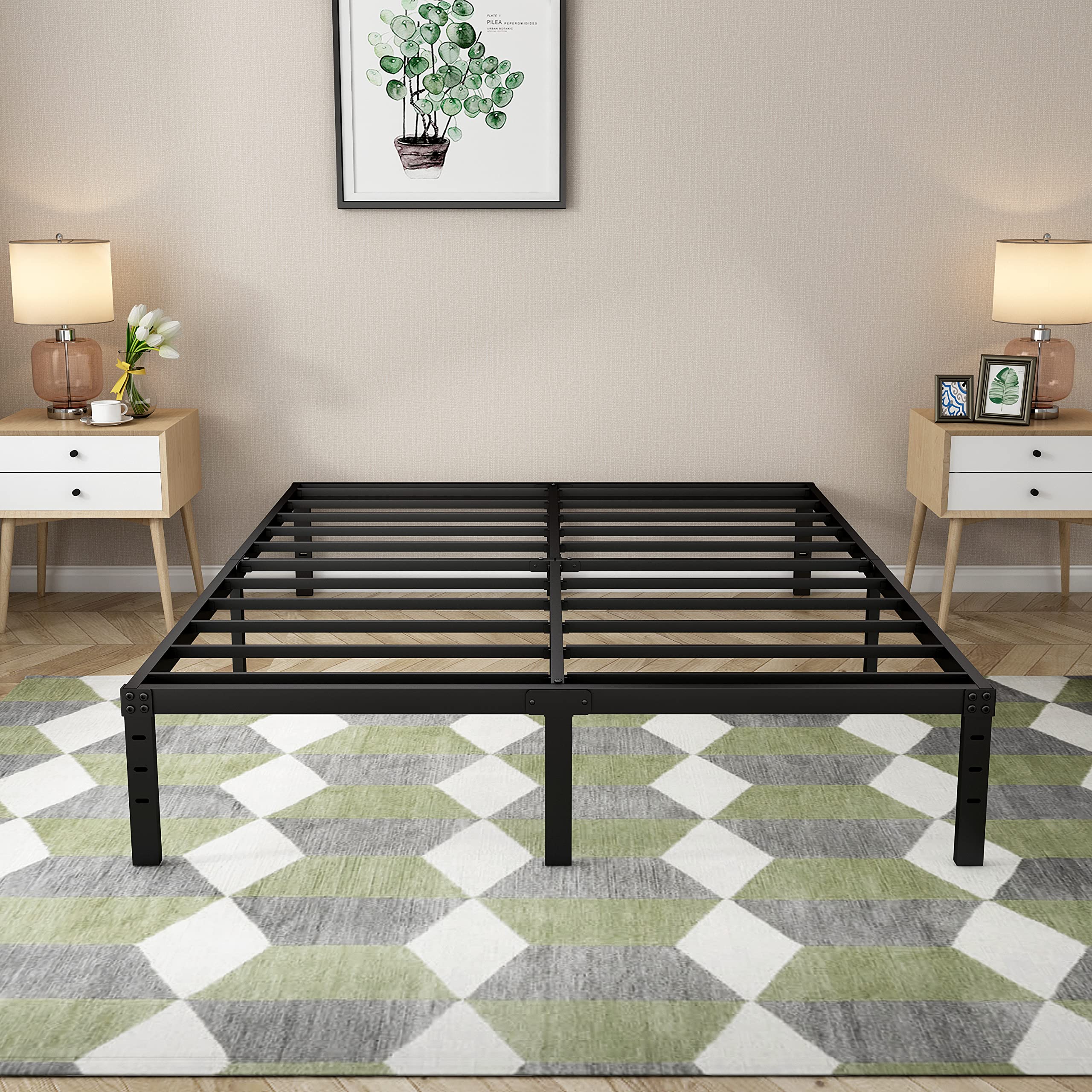 Joeffany California King Bed Frame - 14 Inch Heavy Duty Metal Platform Bed with 3500 lbs Steel Slat Support, No Box Spring Needed | Easy Assembly, Headboard Compatible | Modern Black Bed Frame for Master Bedroom, Guest Room & Dorm