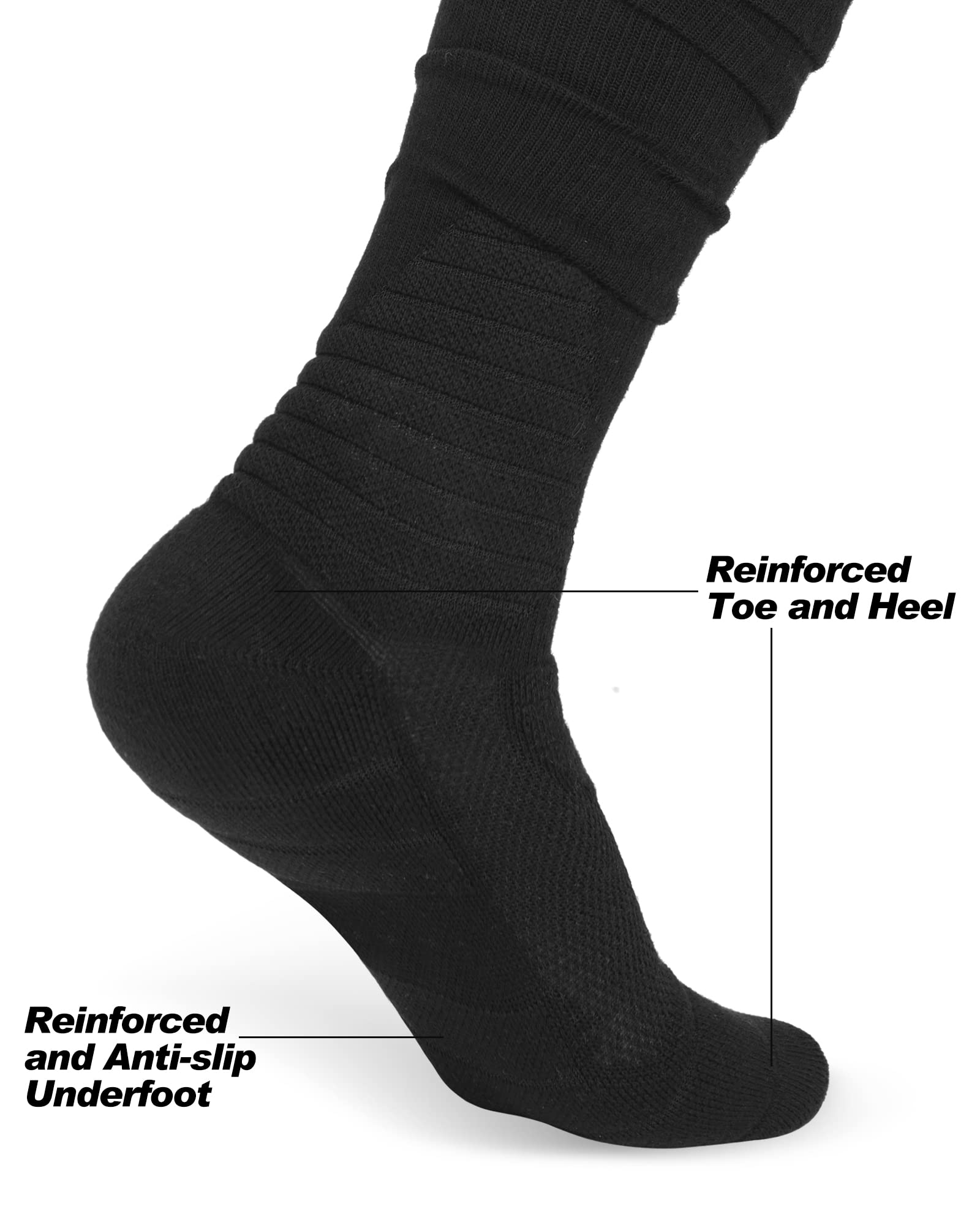 Finerview Scrunch Football Socks 2 Pairs - Extra Long Padded Athletic Socks for Men & Women - Perfect for Soccer, Running & Sports Performance