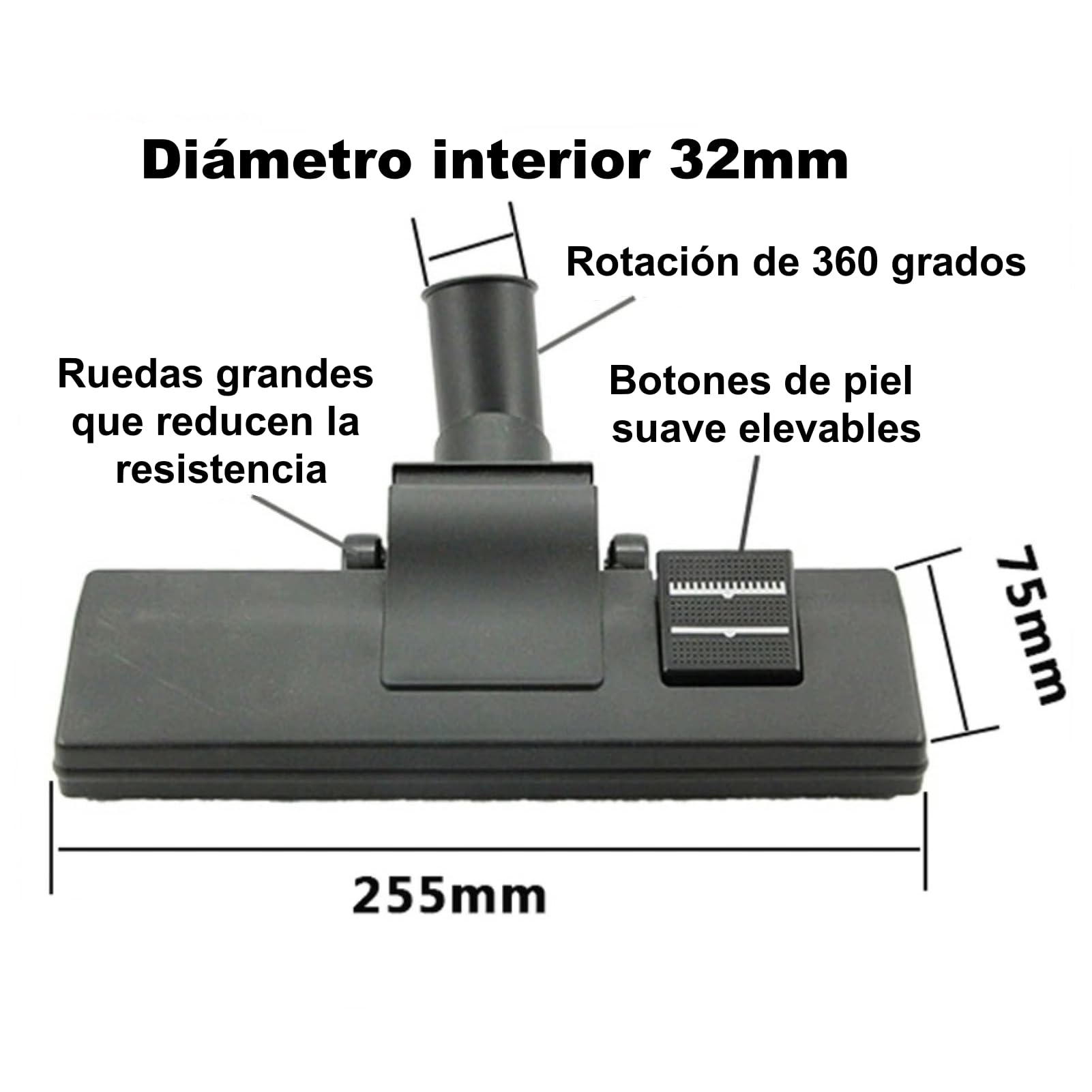 Universal Vacuum Cleaner Replacement Floor Brush Head - 32mm Inner Diameter Carpet & Hard Floor Attachment - Compatible with Most Vacuum Cleaners - Perfect for Deep Cleaning Carpets, Hardwood Floors & Pet Hair Removal
