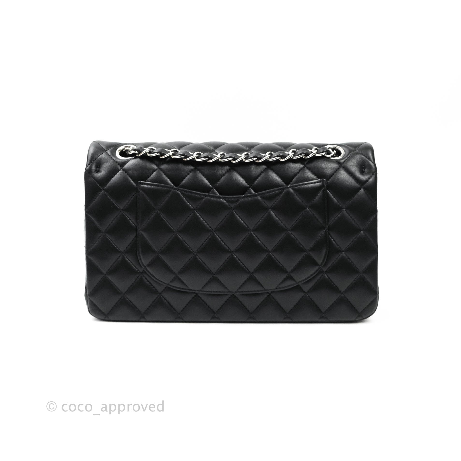 Chanel Classic M/L Medium Double Flap Bag Black Lambskin Silver Hardware - Luxury Designer Handbag for Women, Perfect for Work, Evening Events & Special Occasions