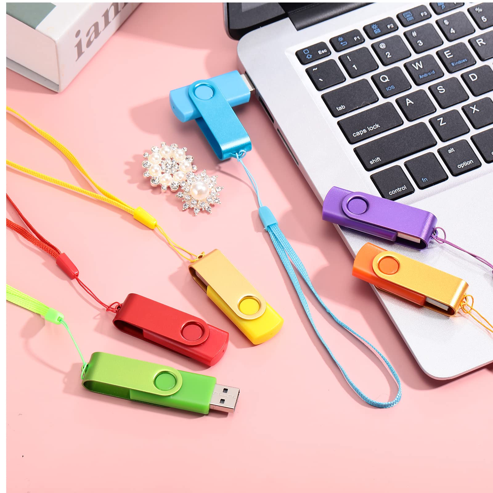 Xuhal 50-Pack 2GB USB Flash Drives with Lanyards - Mixed Colors for Office & School Storage
